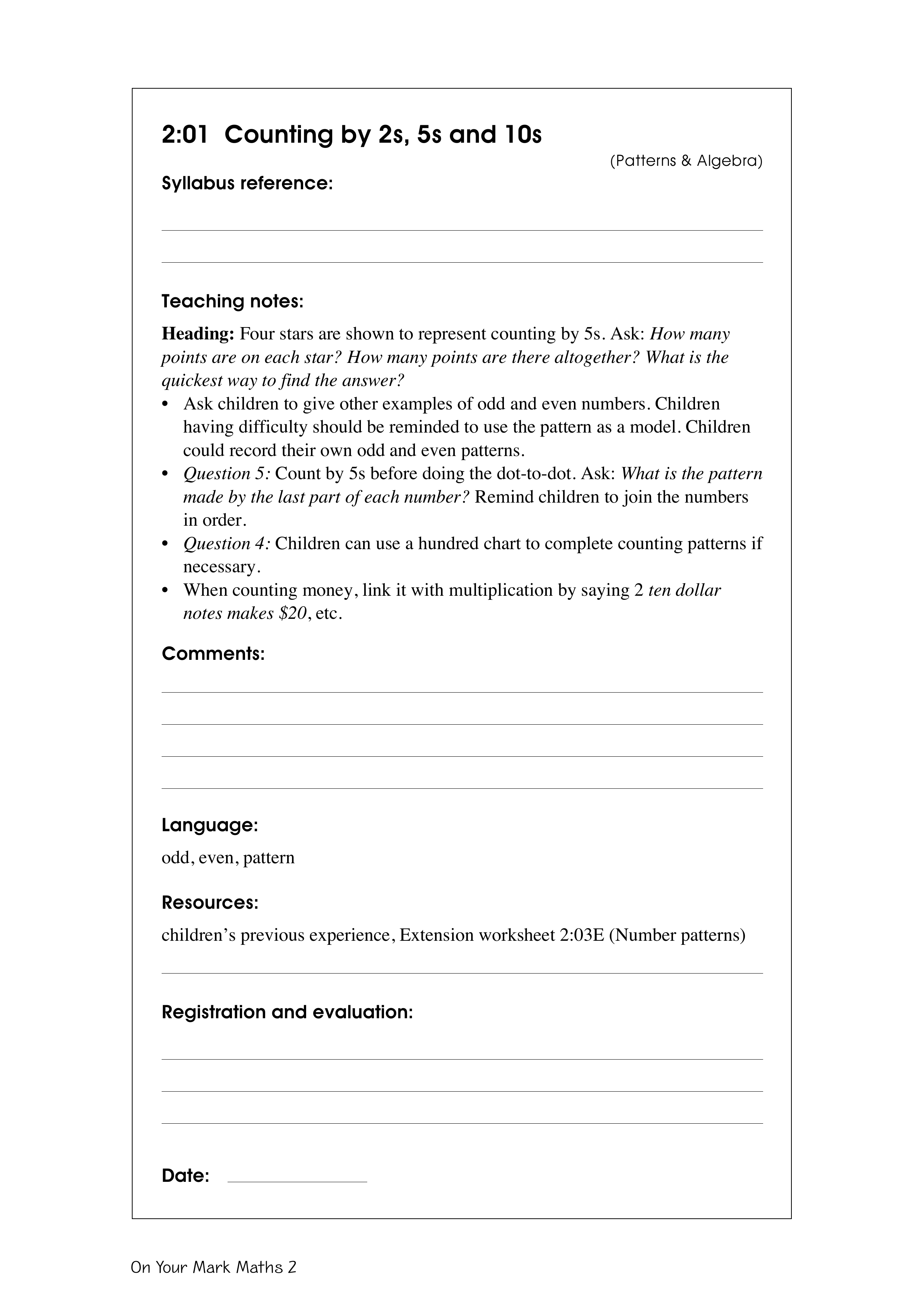 Counting in 2s, 5s and 10s — worksheet preview