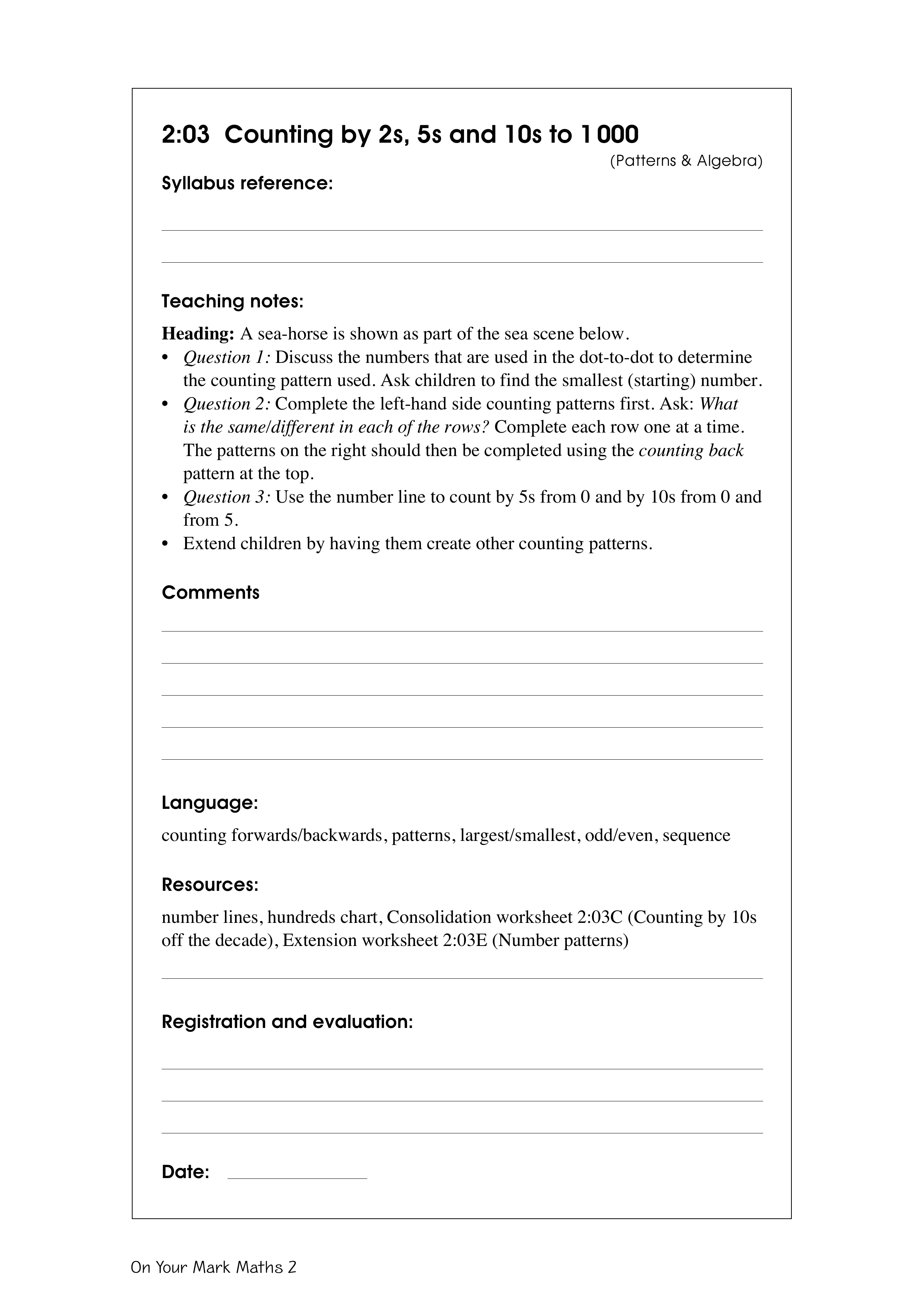 Counting by 2s, 5s and 10s to 1000 — worksheet preview