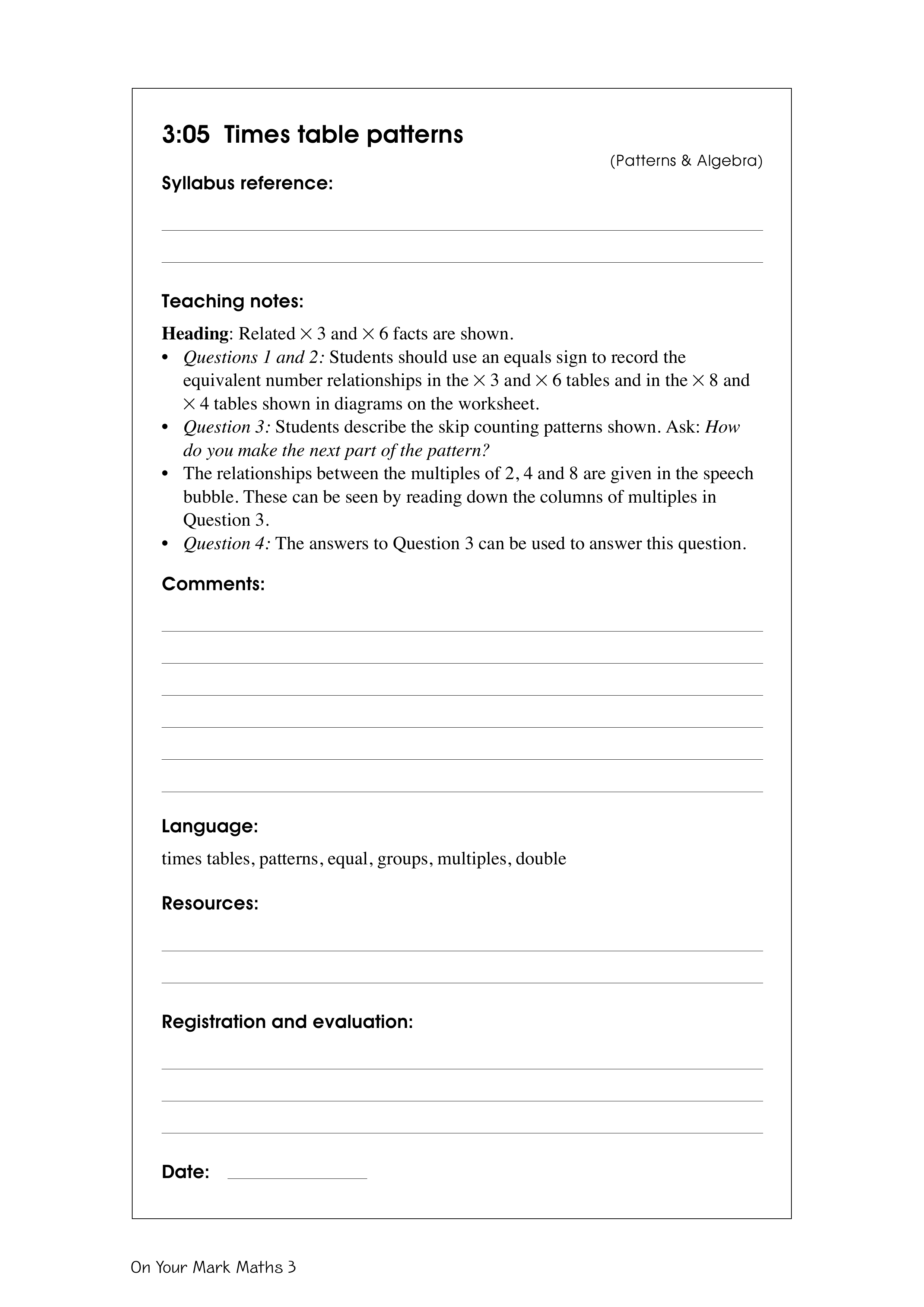 Times tables patterns — worksheet preview
