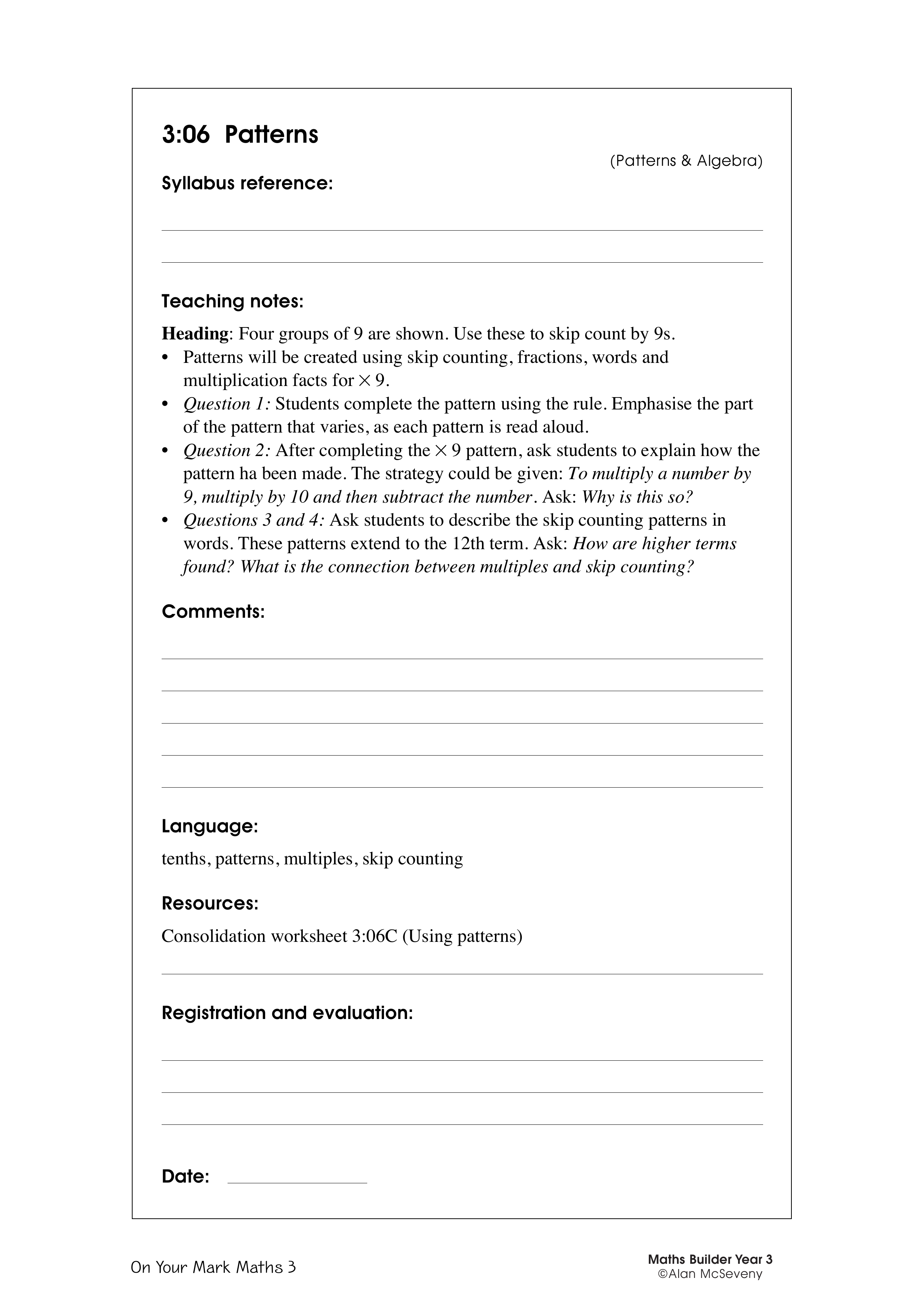 Patterns — worksheet preview
