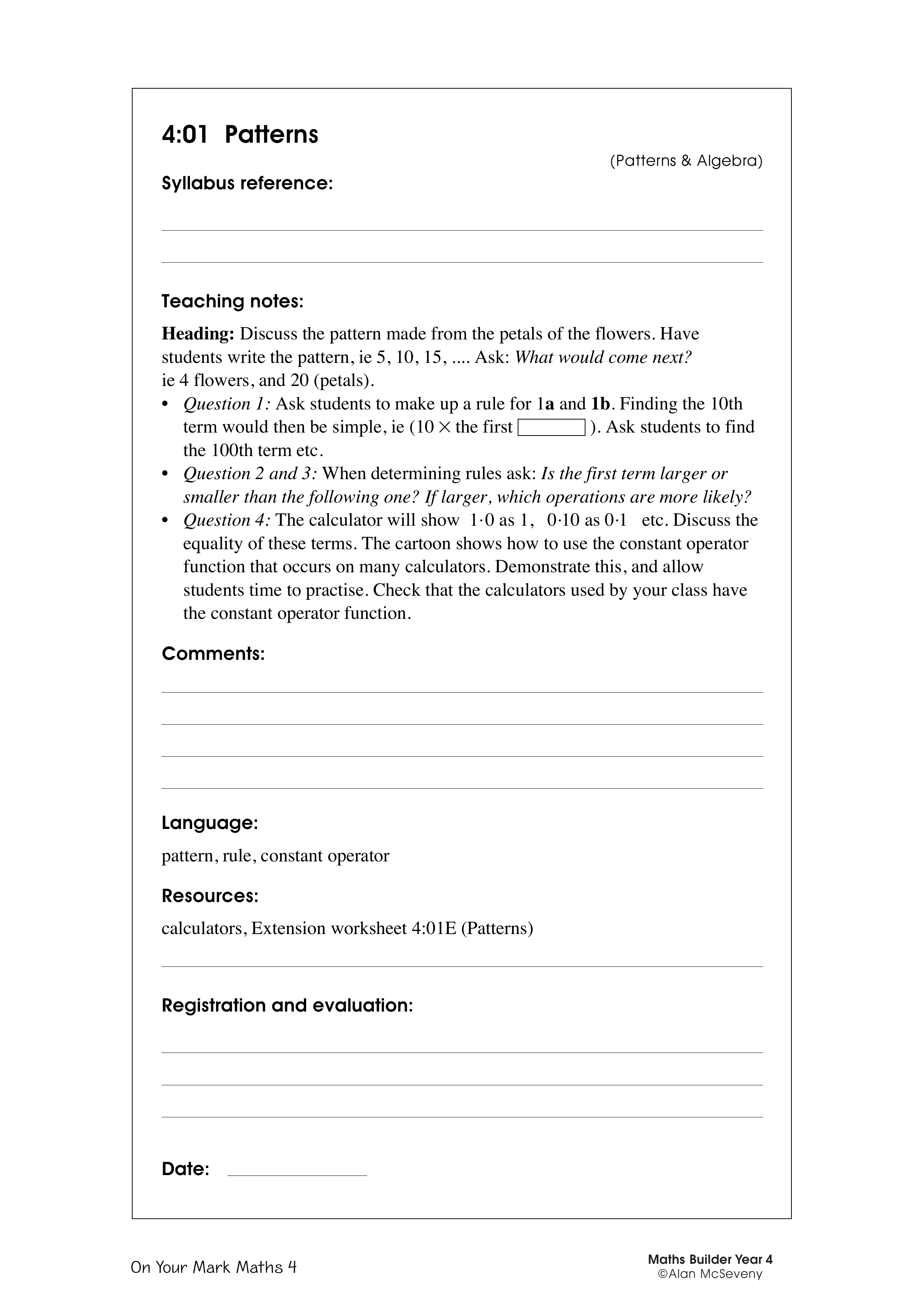 Patterns — worksheet preview