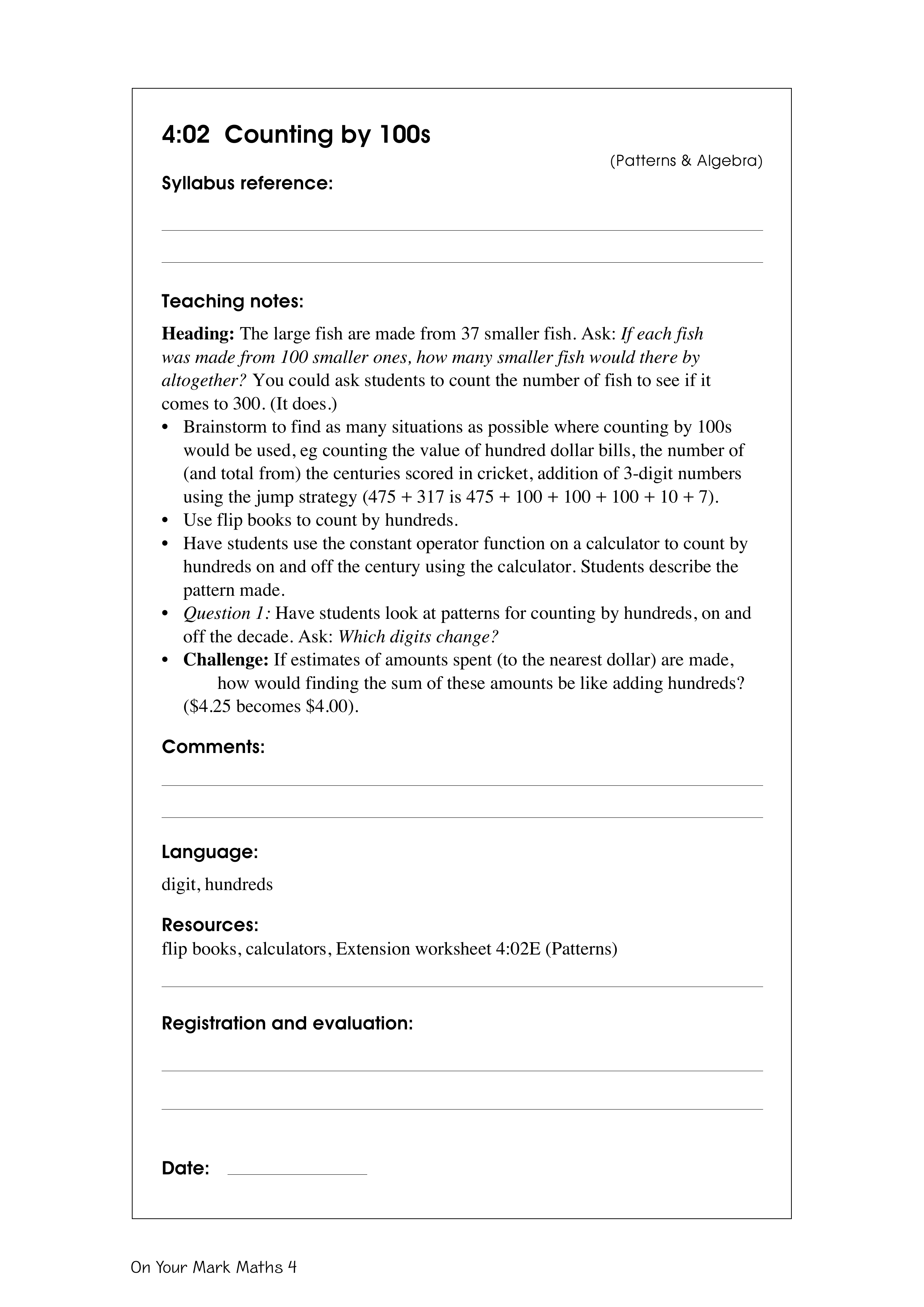 Counting by 100s — worksheet preview