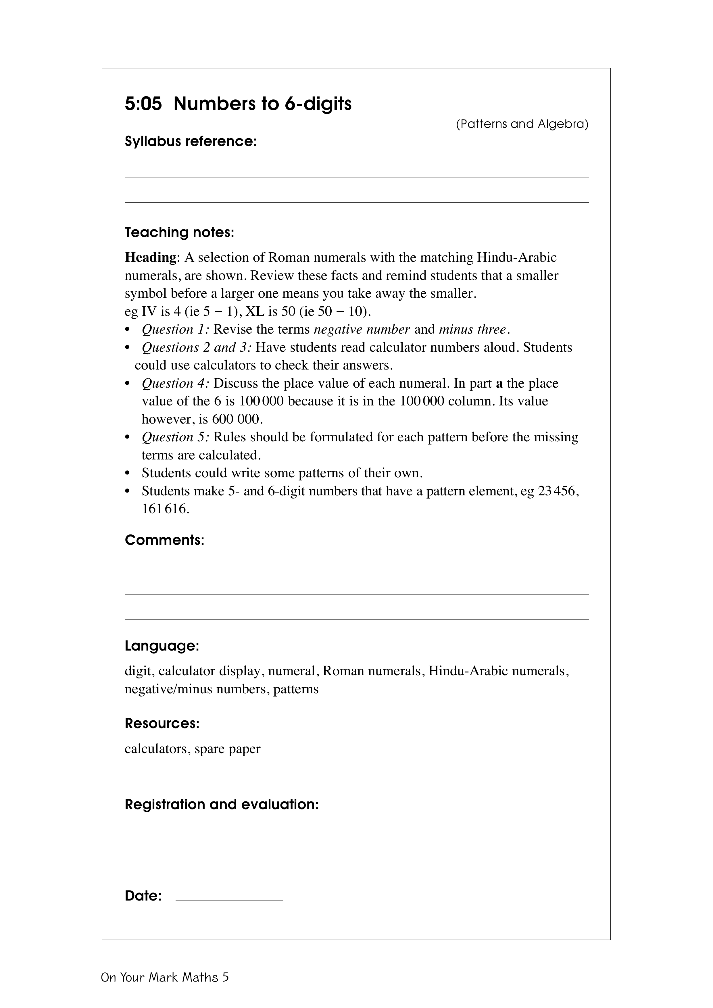 Numbers to 6-digits — worksheet preview