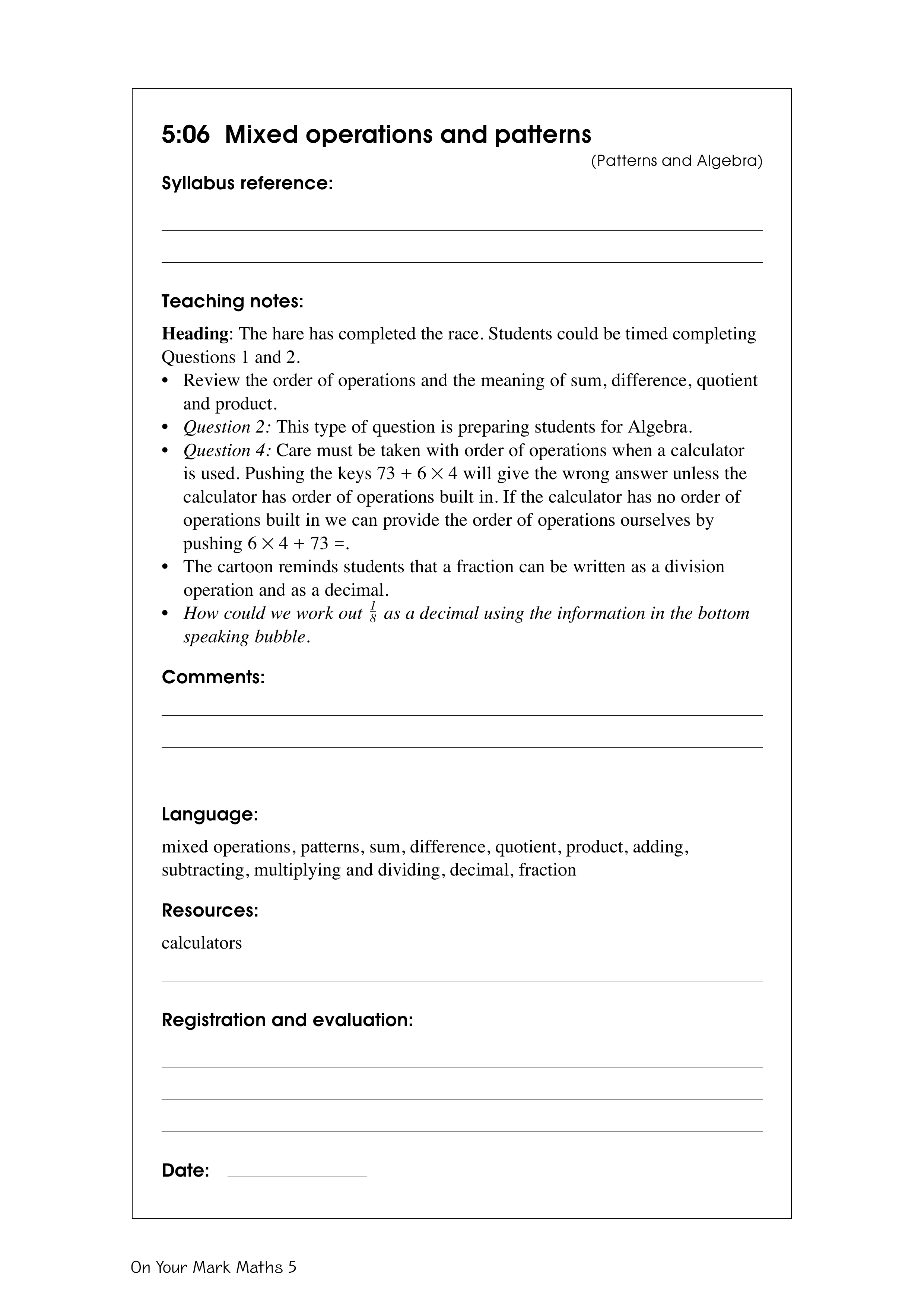Mixed operations and patterns — worksheet preview