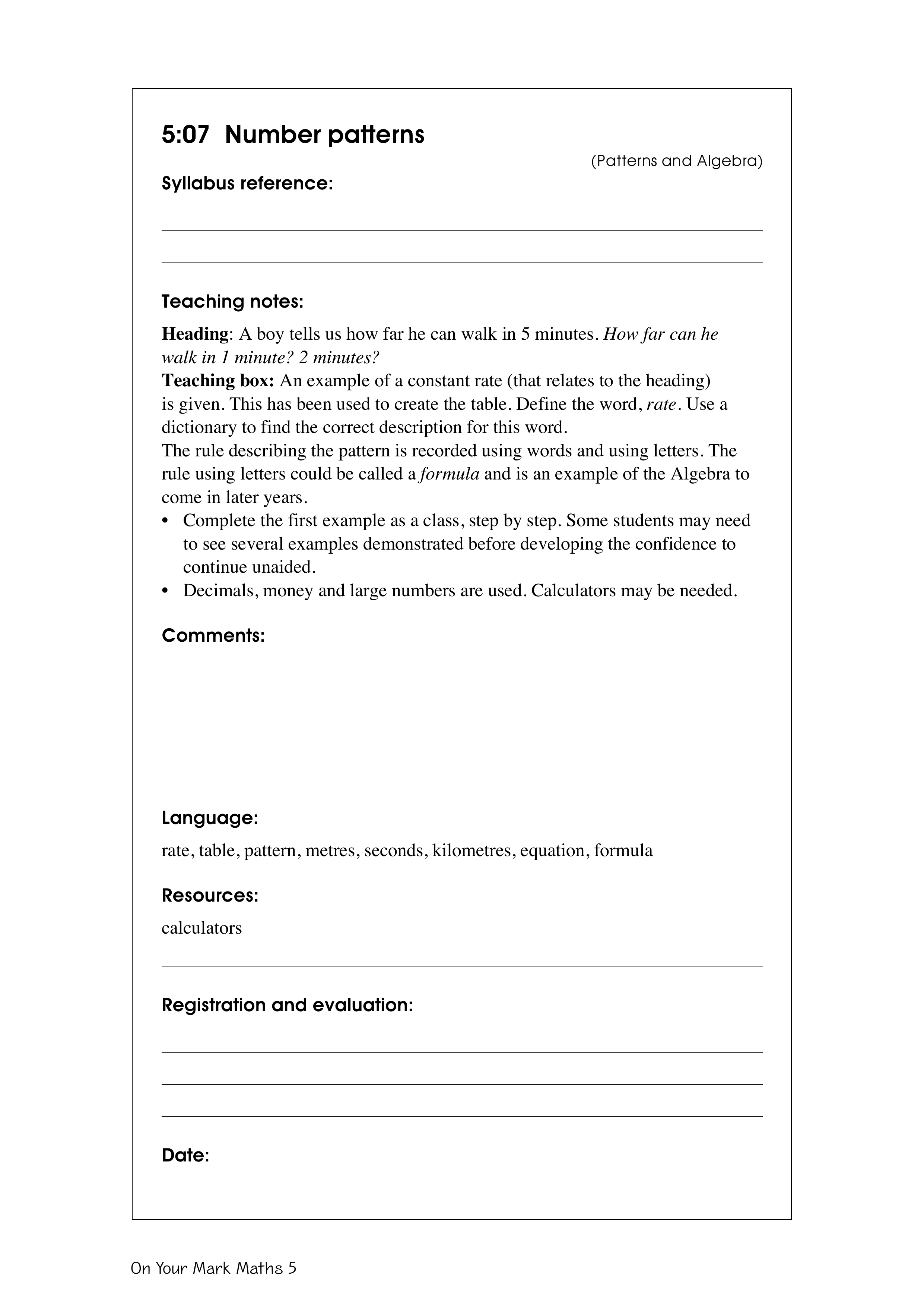 Number patterns — worksheet preview