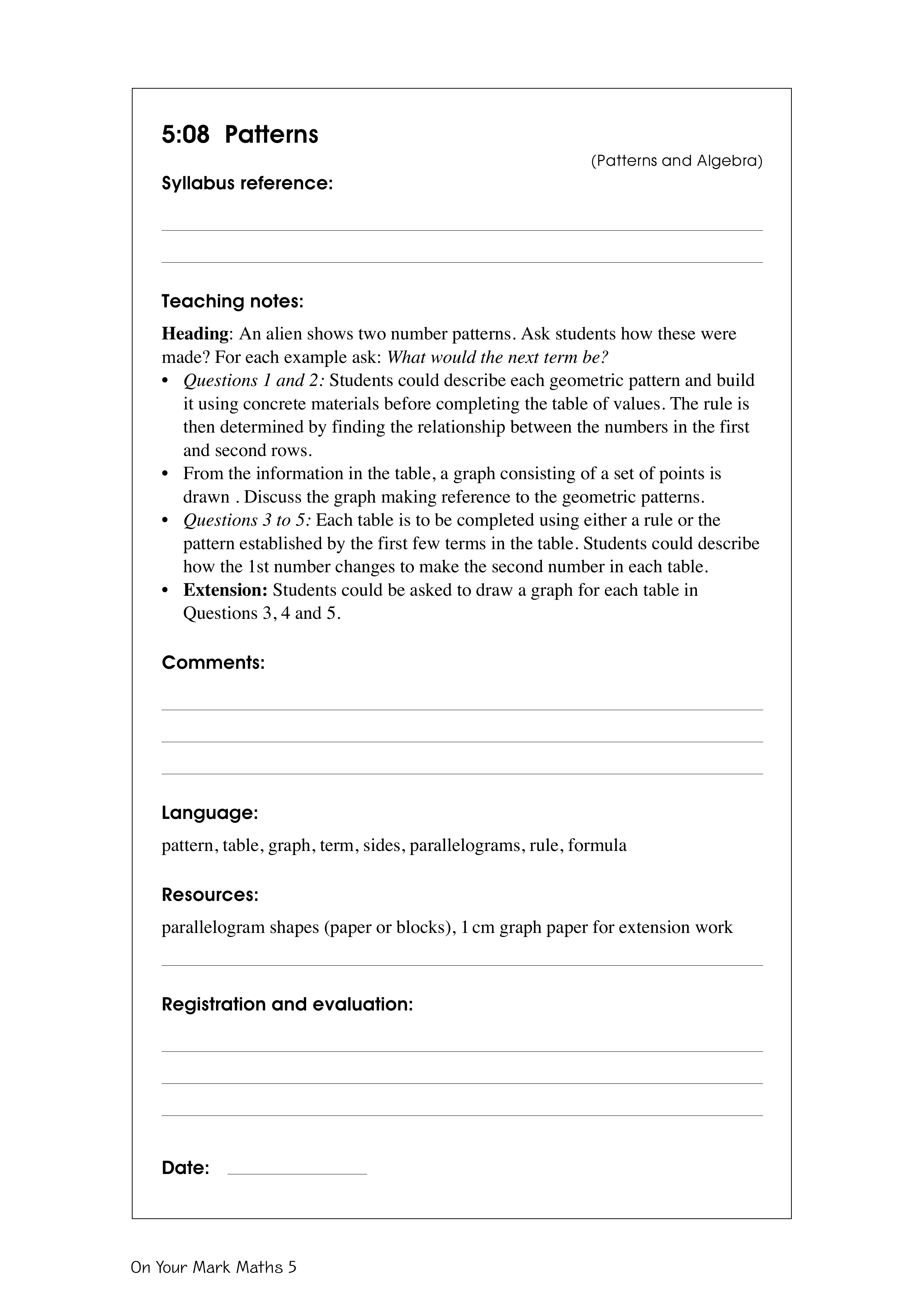 Patterns — worksheet preview