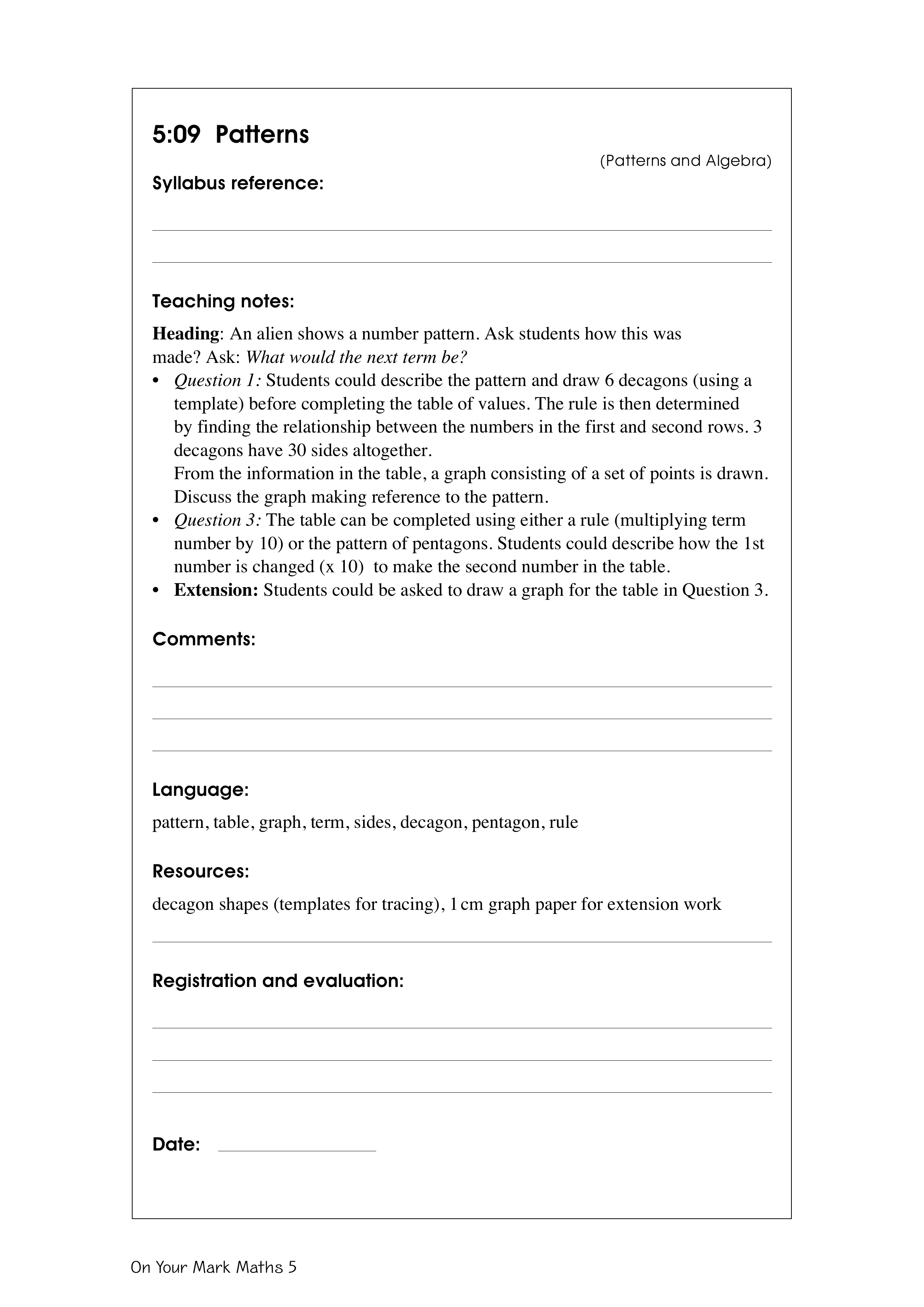 Patterns — worksheet preview