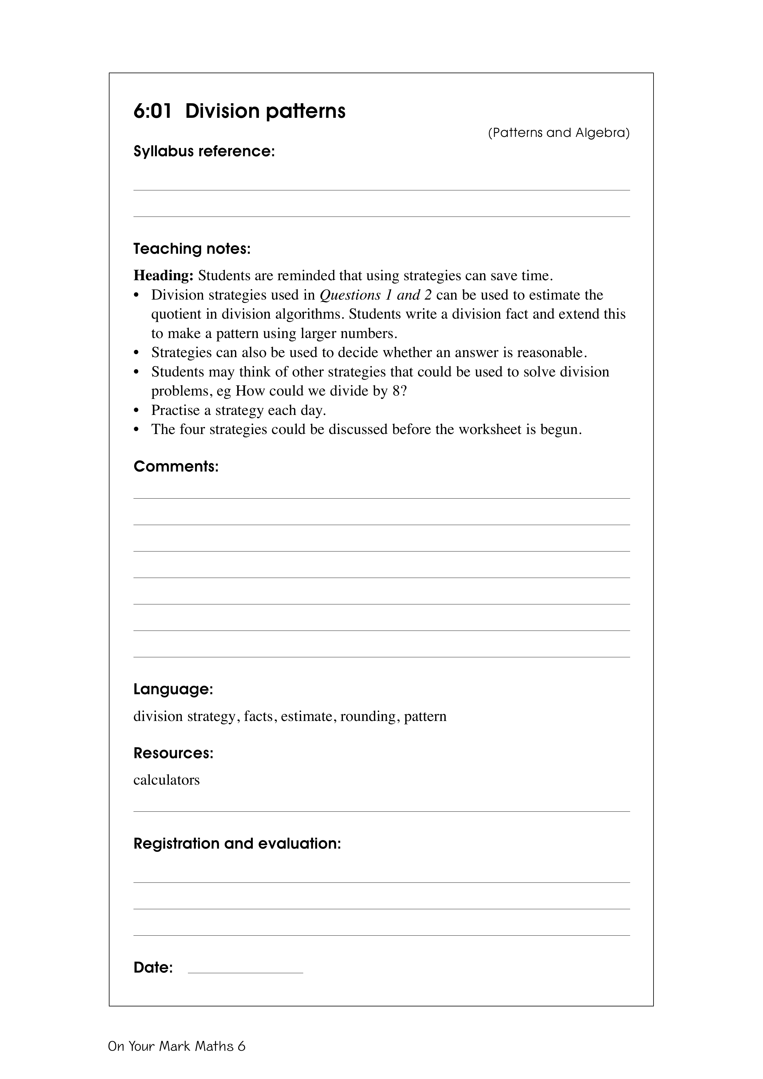 Division patterns — worksheet preview