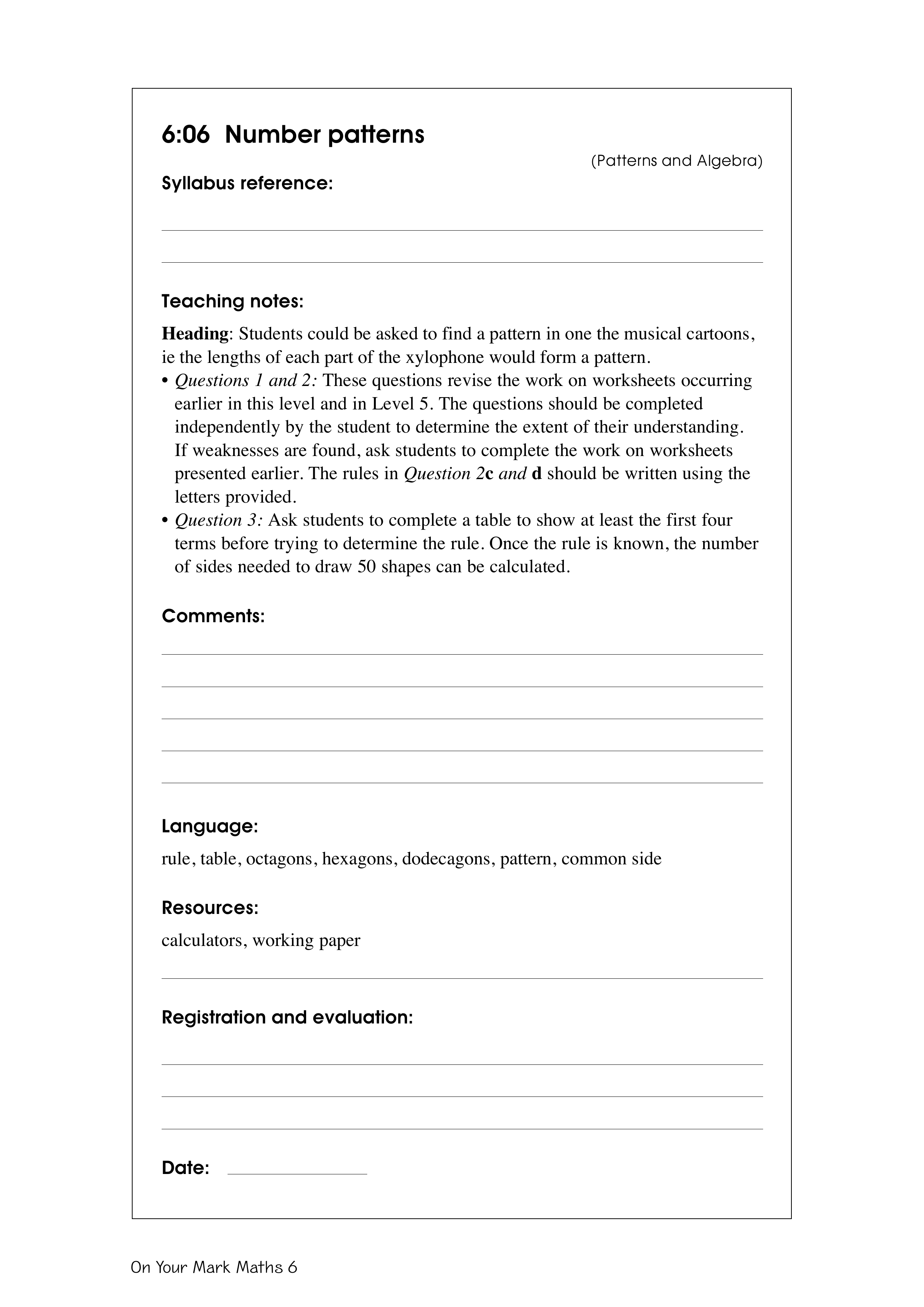 Number patterns — worksheet preview