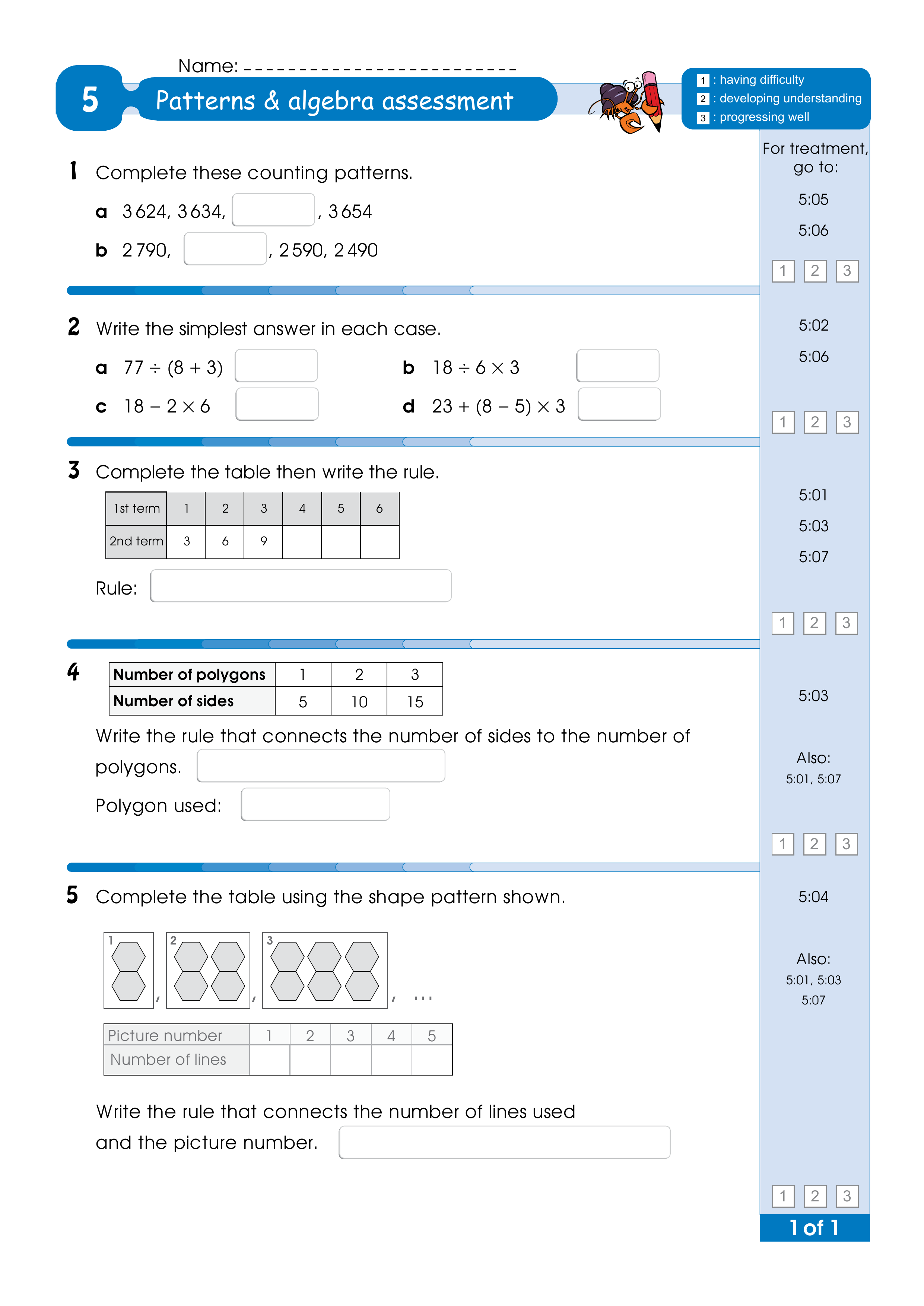 Assessment for the whole of Level 5 — worksheet preview