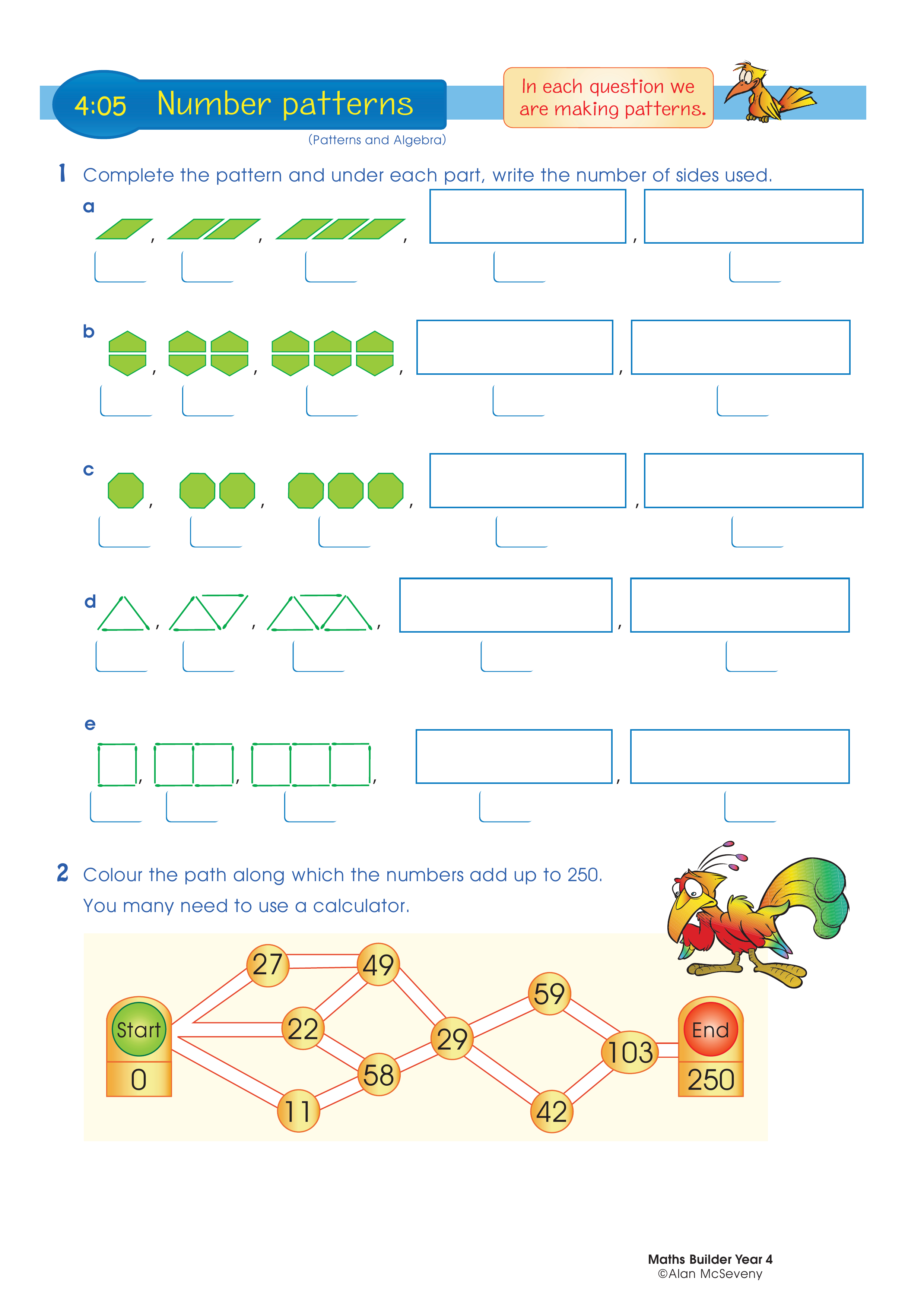 Number patterns — worksheet preview
