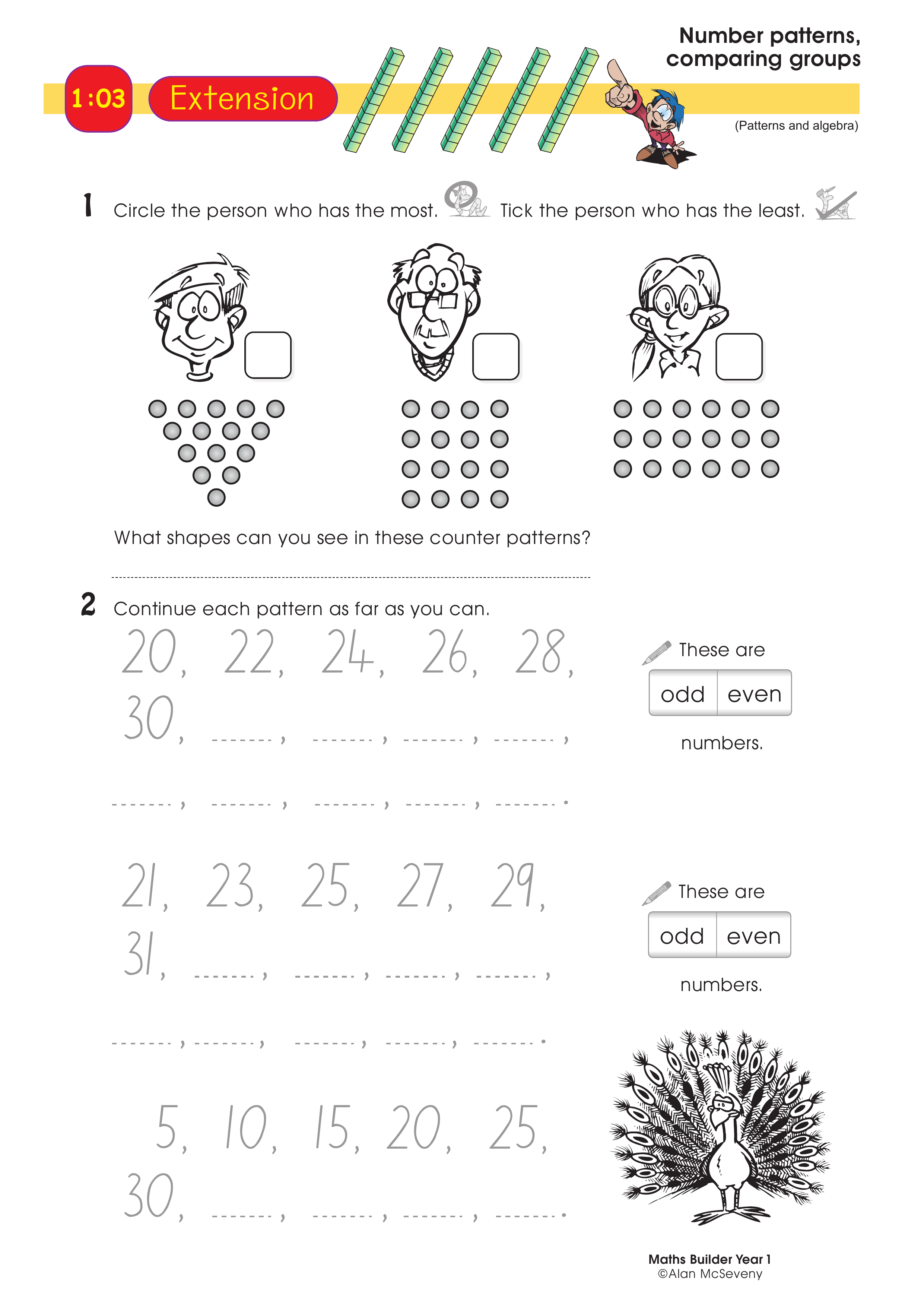 Number patterns, comparing groups — worksheet preview