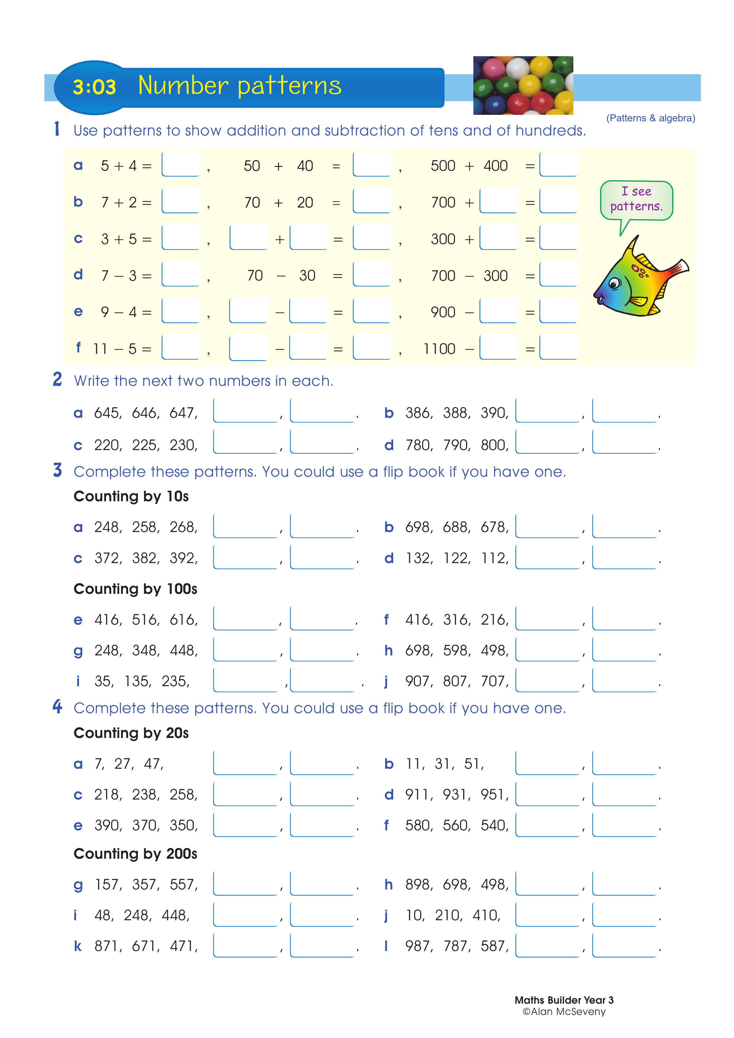 Number patterns — worksheet preview