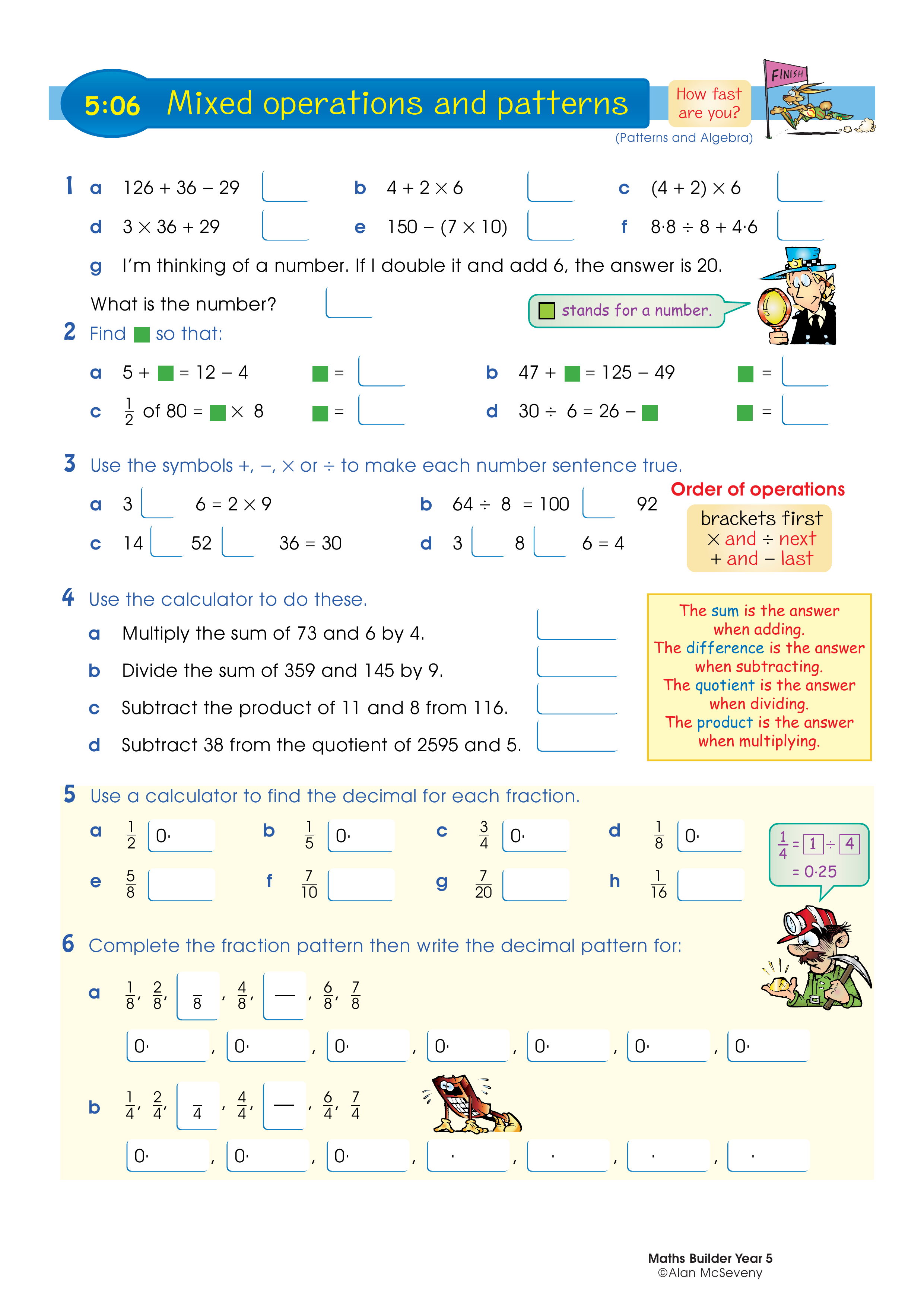 Mixed operations and patterns — worksheet preview