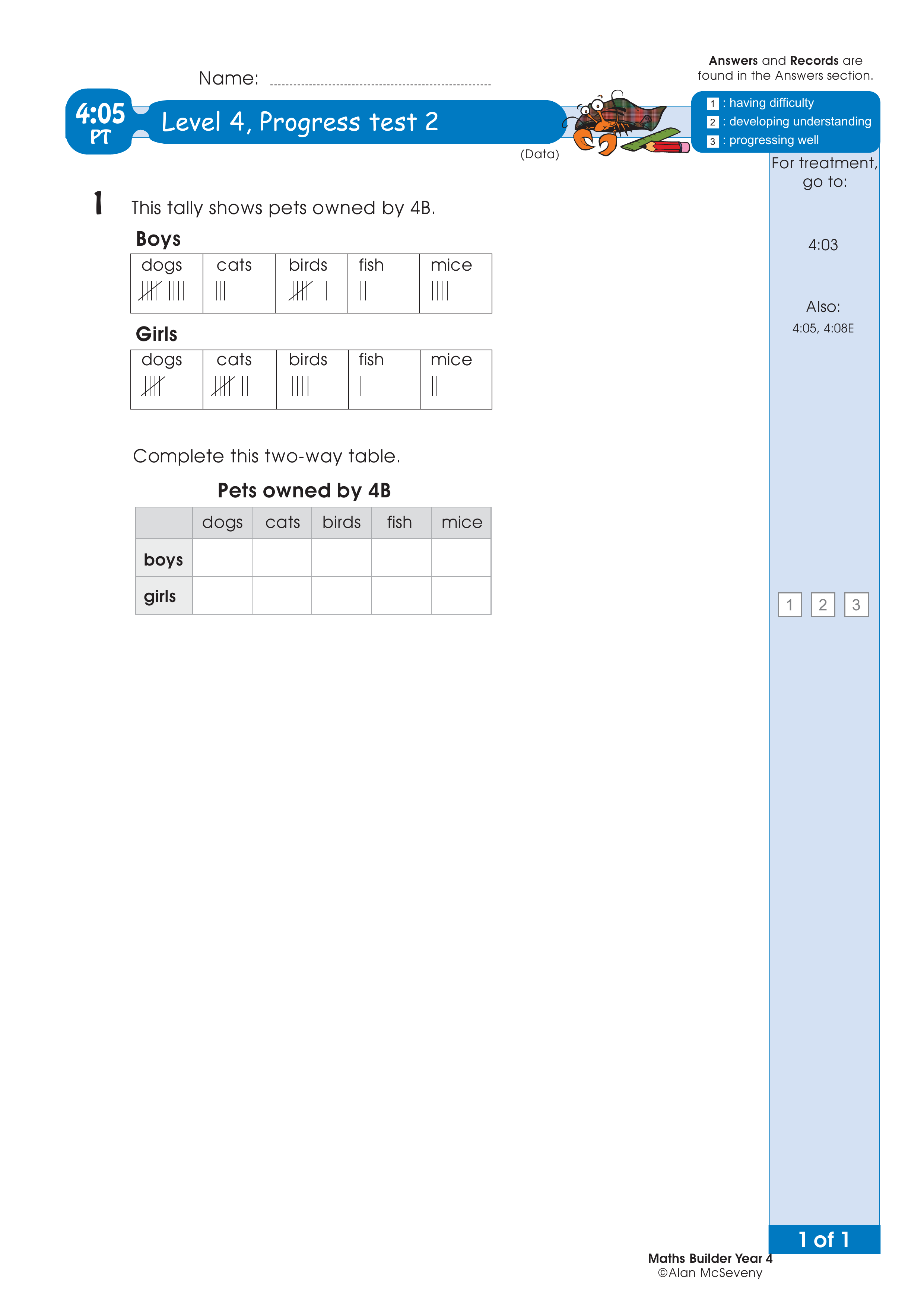 Progress test — worksheet preview
