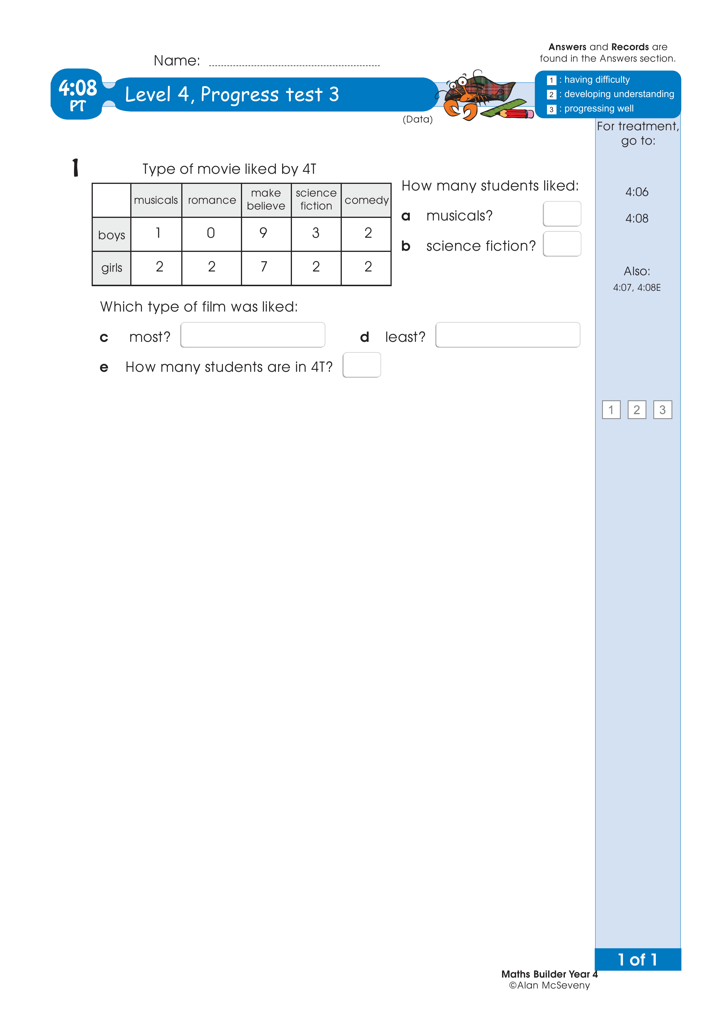 Progress test — worksheet preview