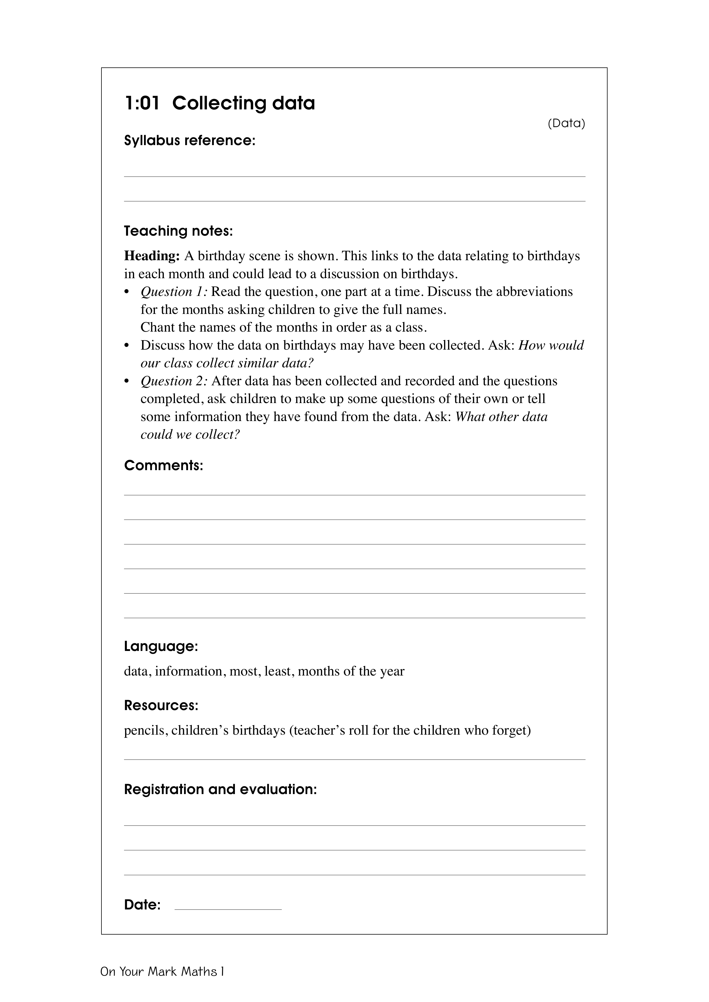 Collecting data — worksheet preview