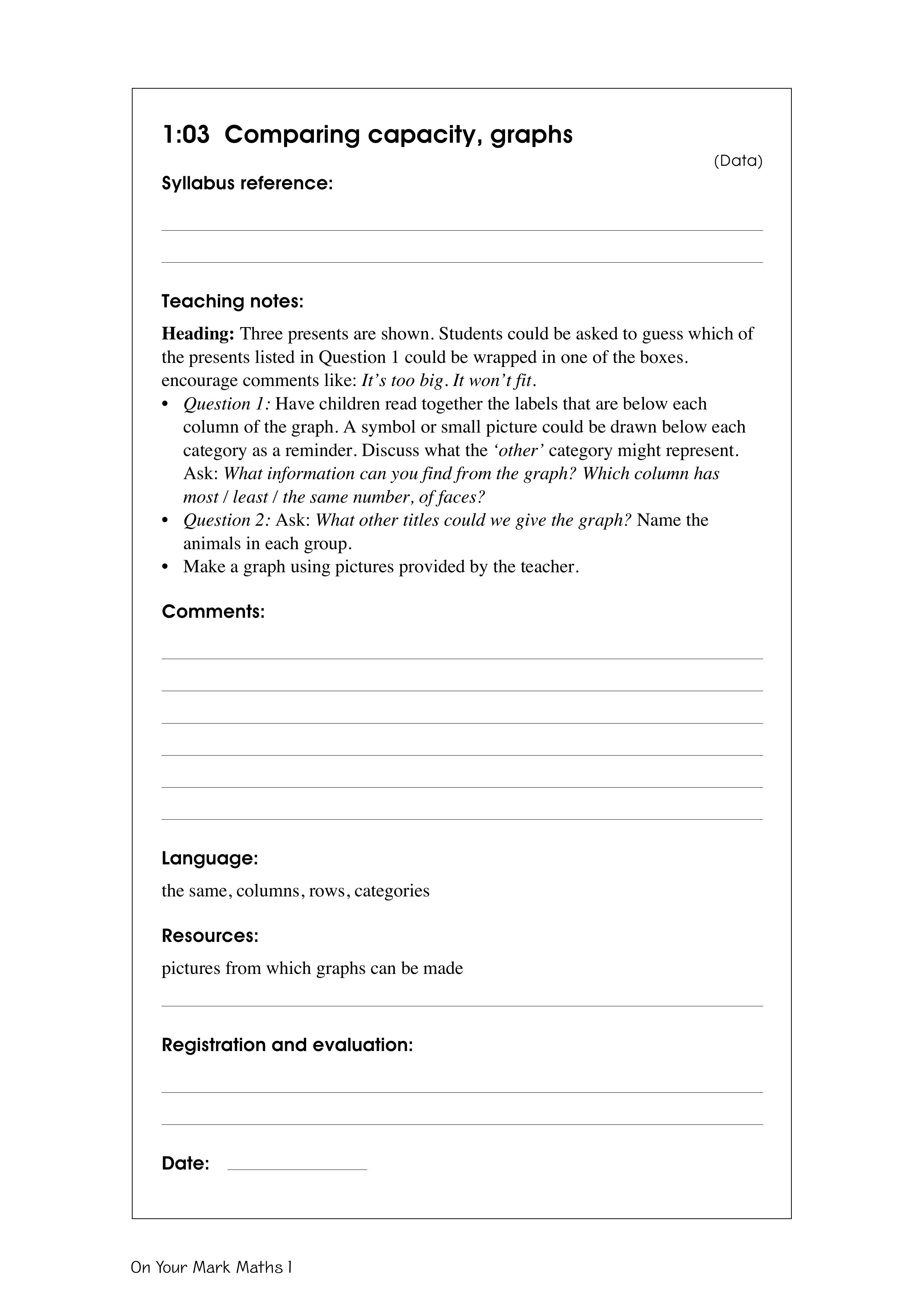 Comparing capacity, graphs — worksheet preview