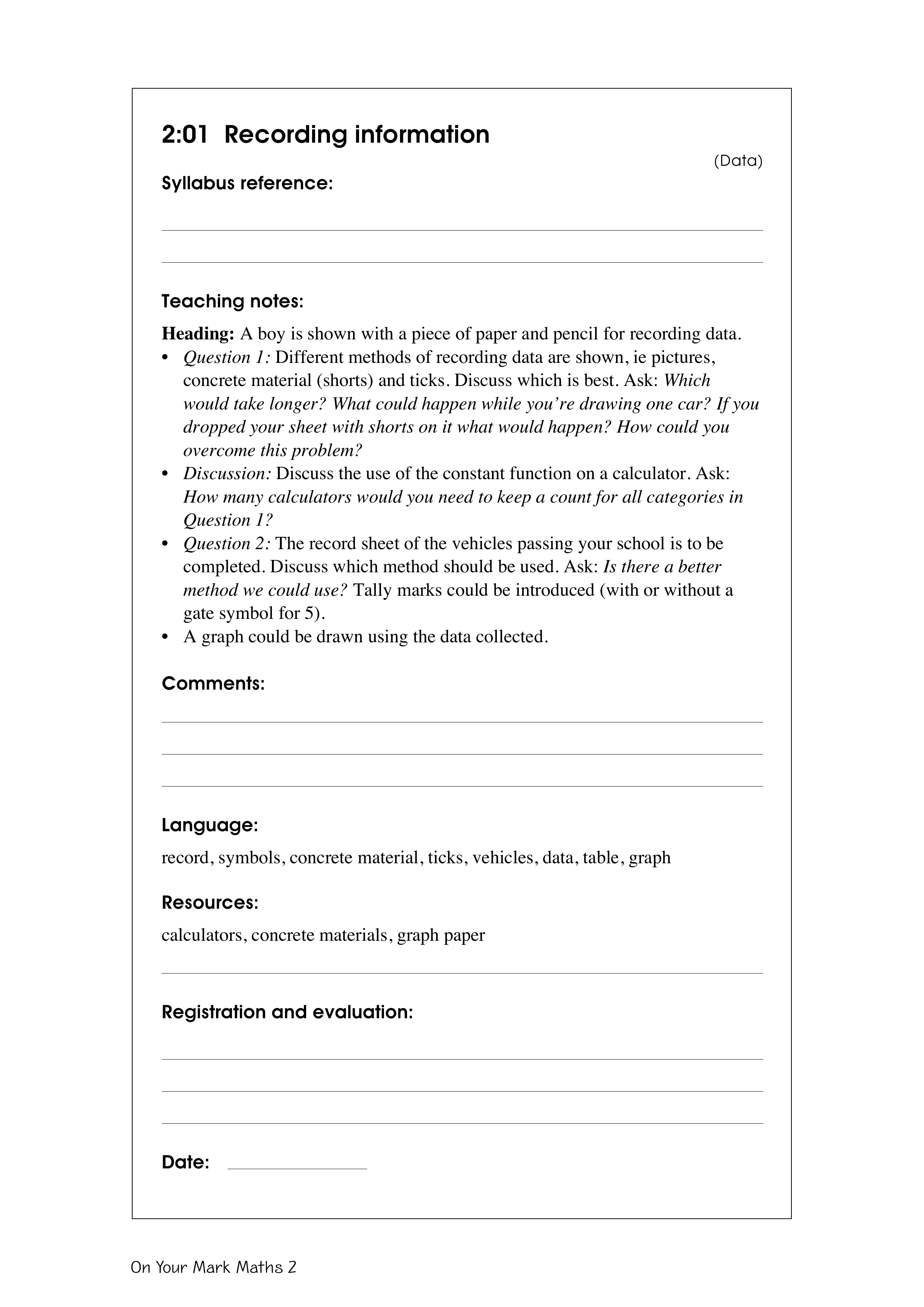 Recording information — worksheet preview