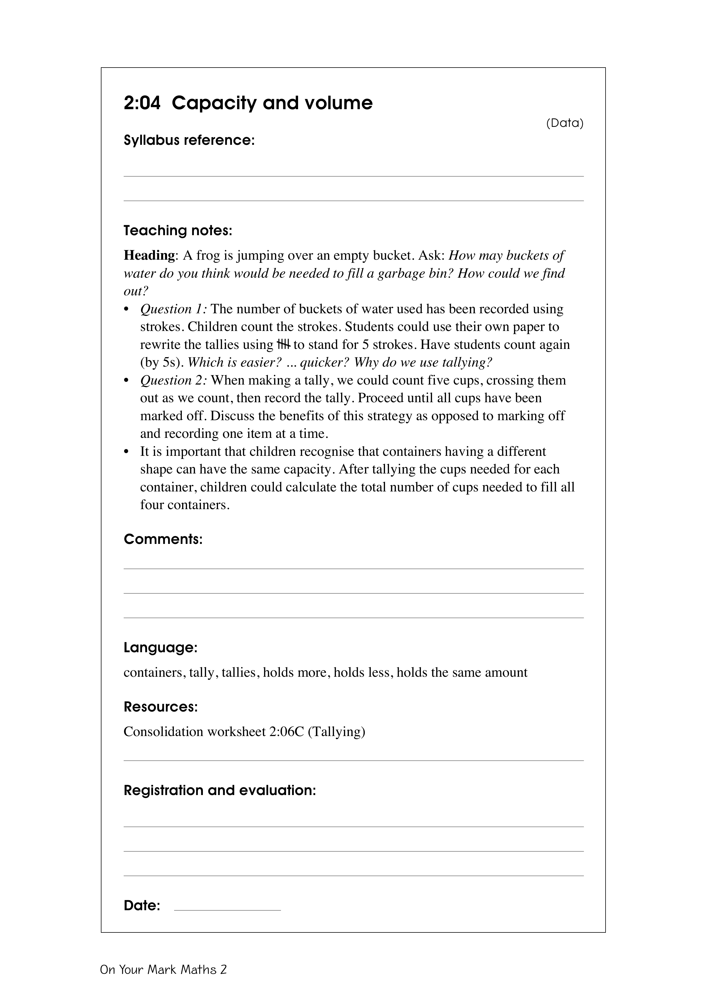 Capacity and volume — worksheet preview