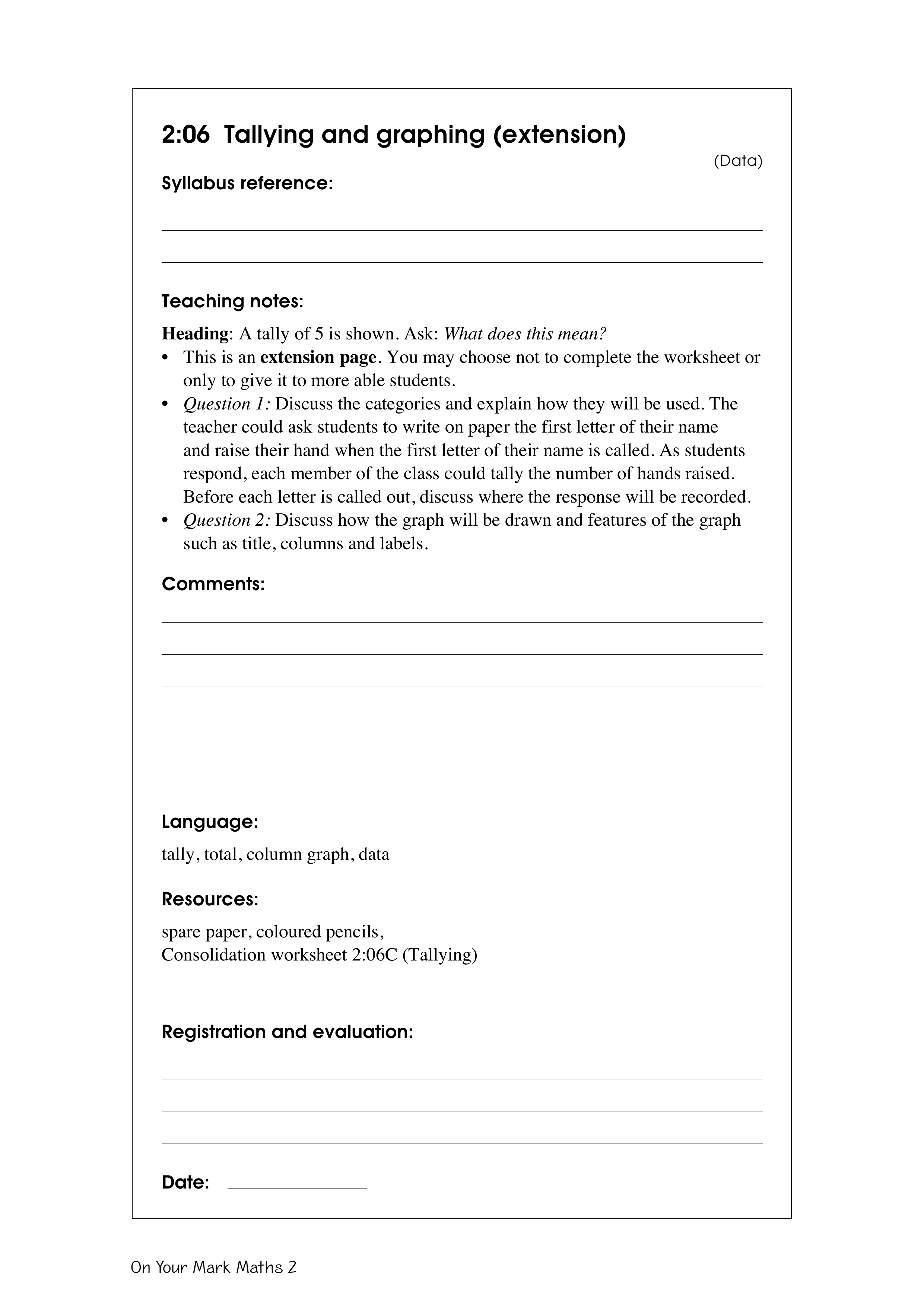 Tallying and graphing — worksheet preview