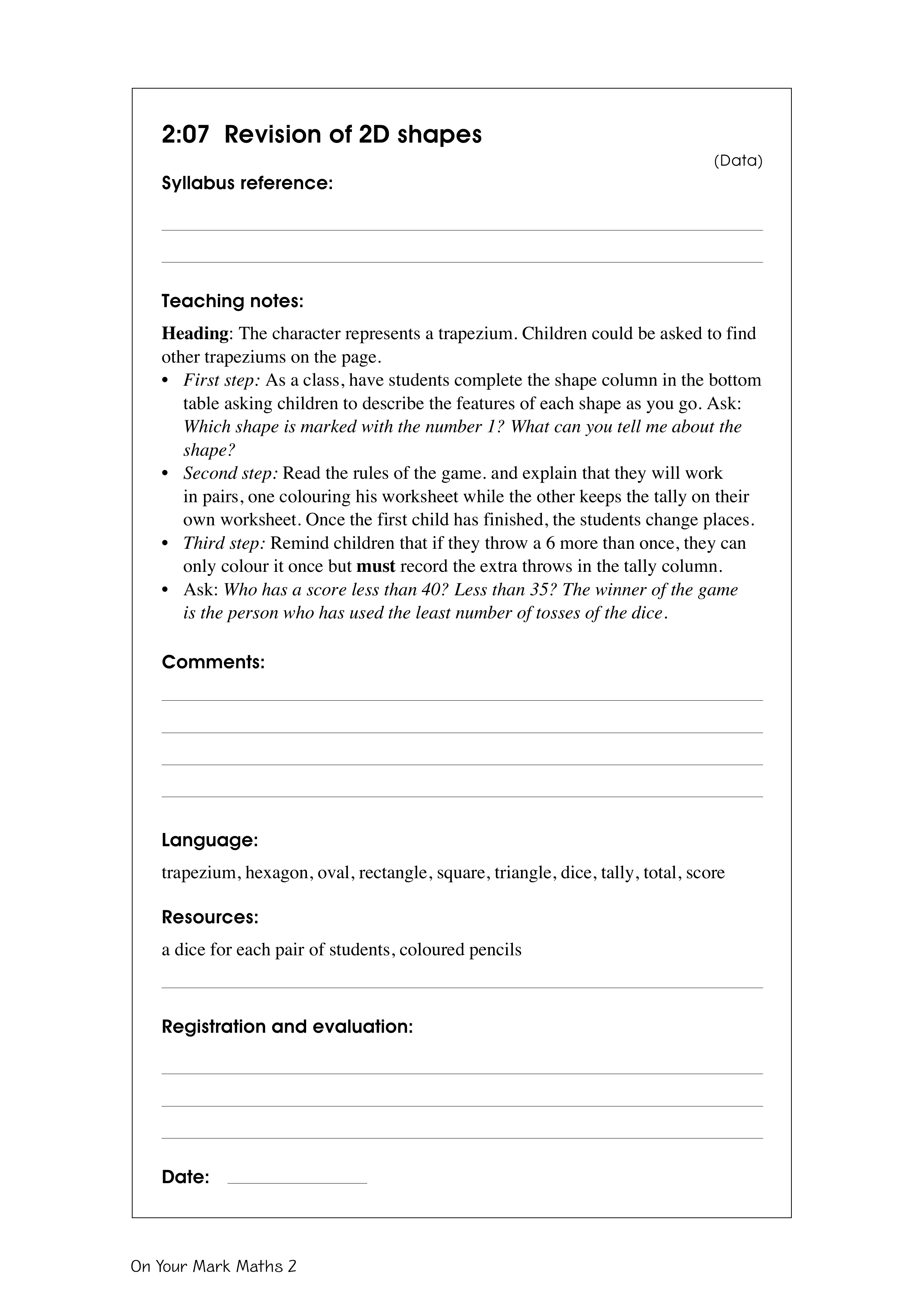 Revision of 2D shapes — worksheet preview