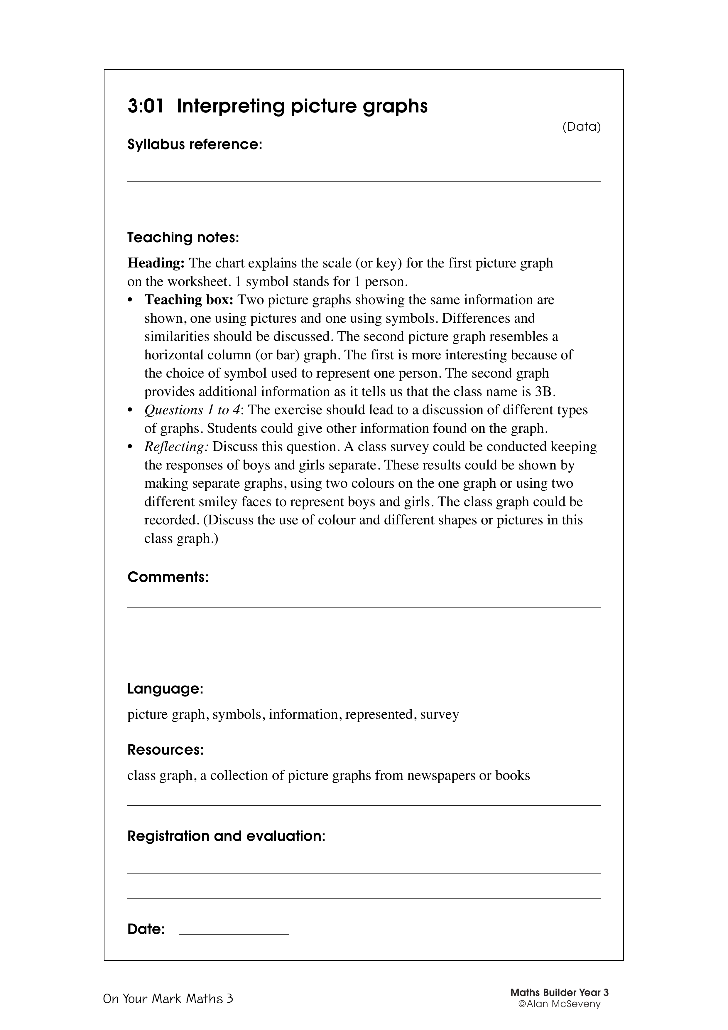 Interpreting picture graphs — worksheet preview