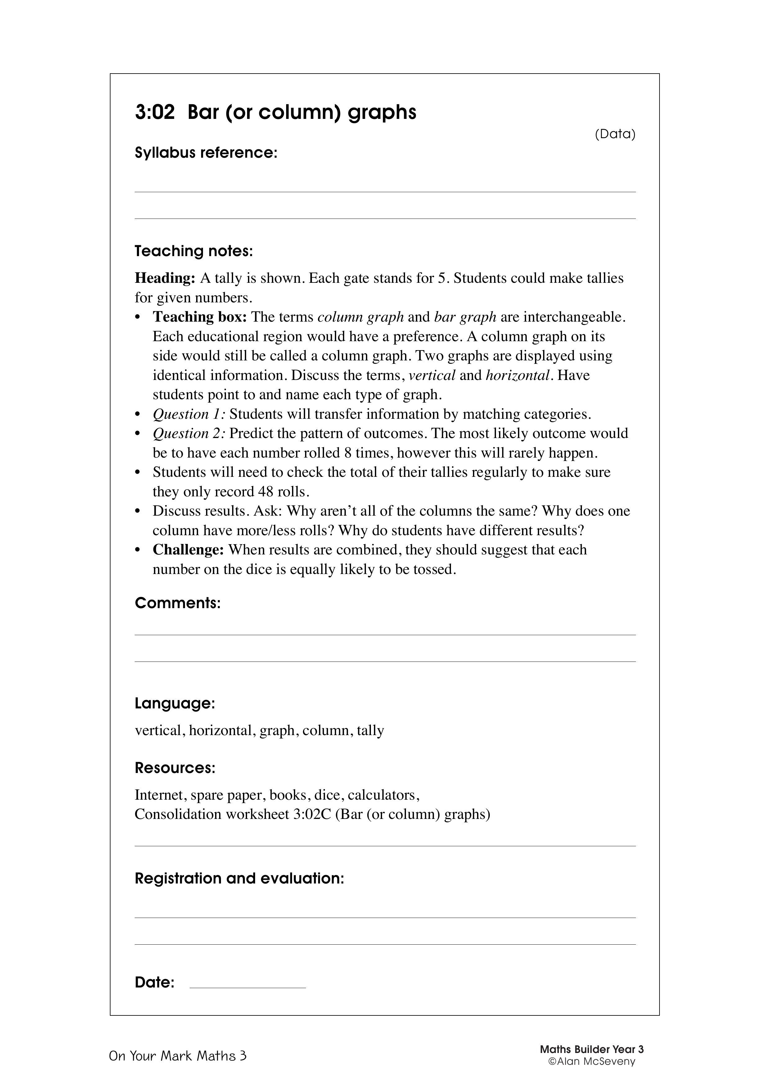 Bar (or column) graphs — worksheet preview