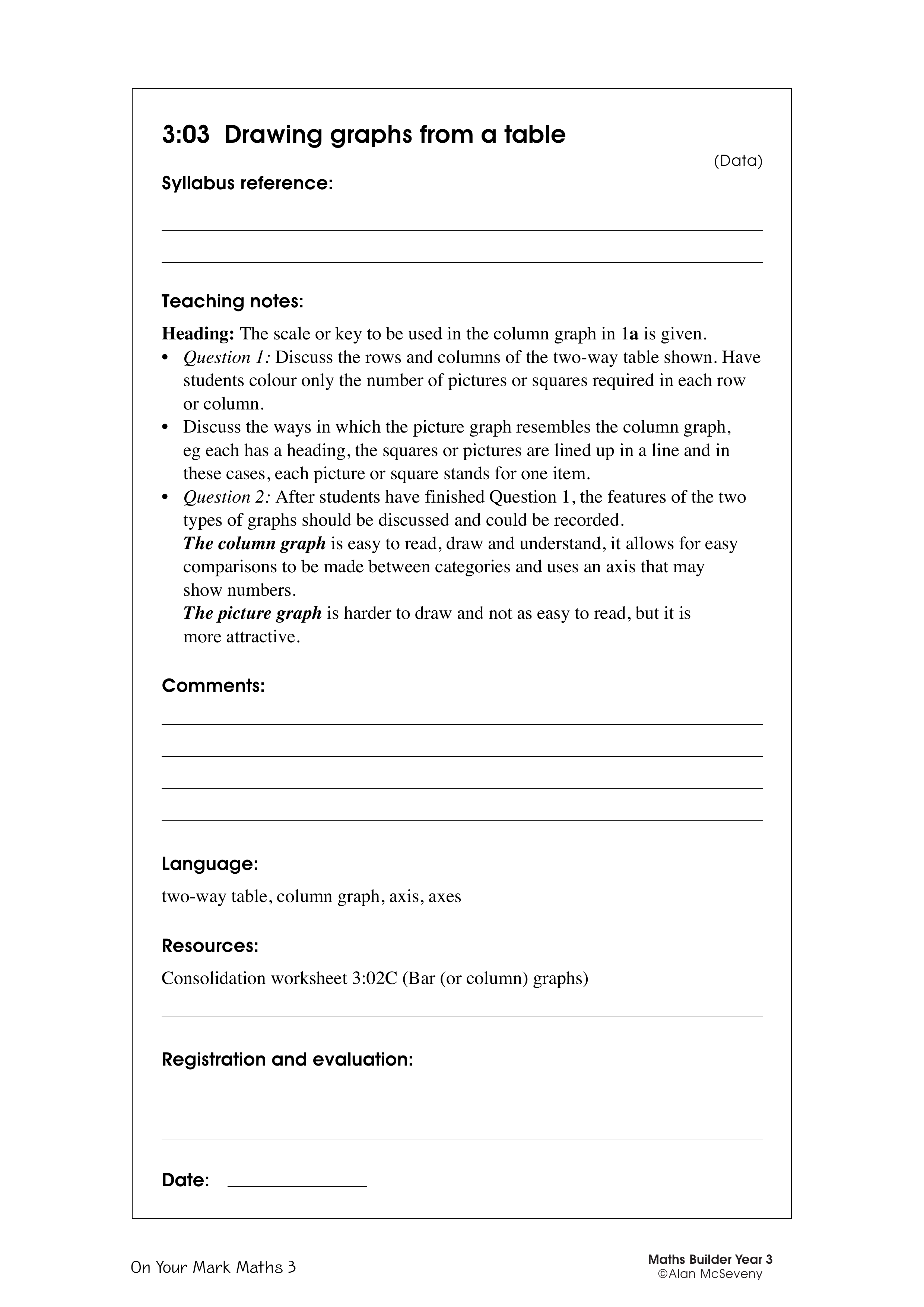 Drawing graphs from a table — worksheet preview