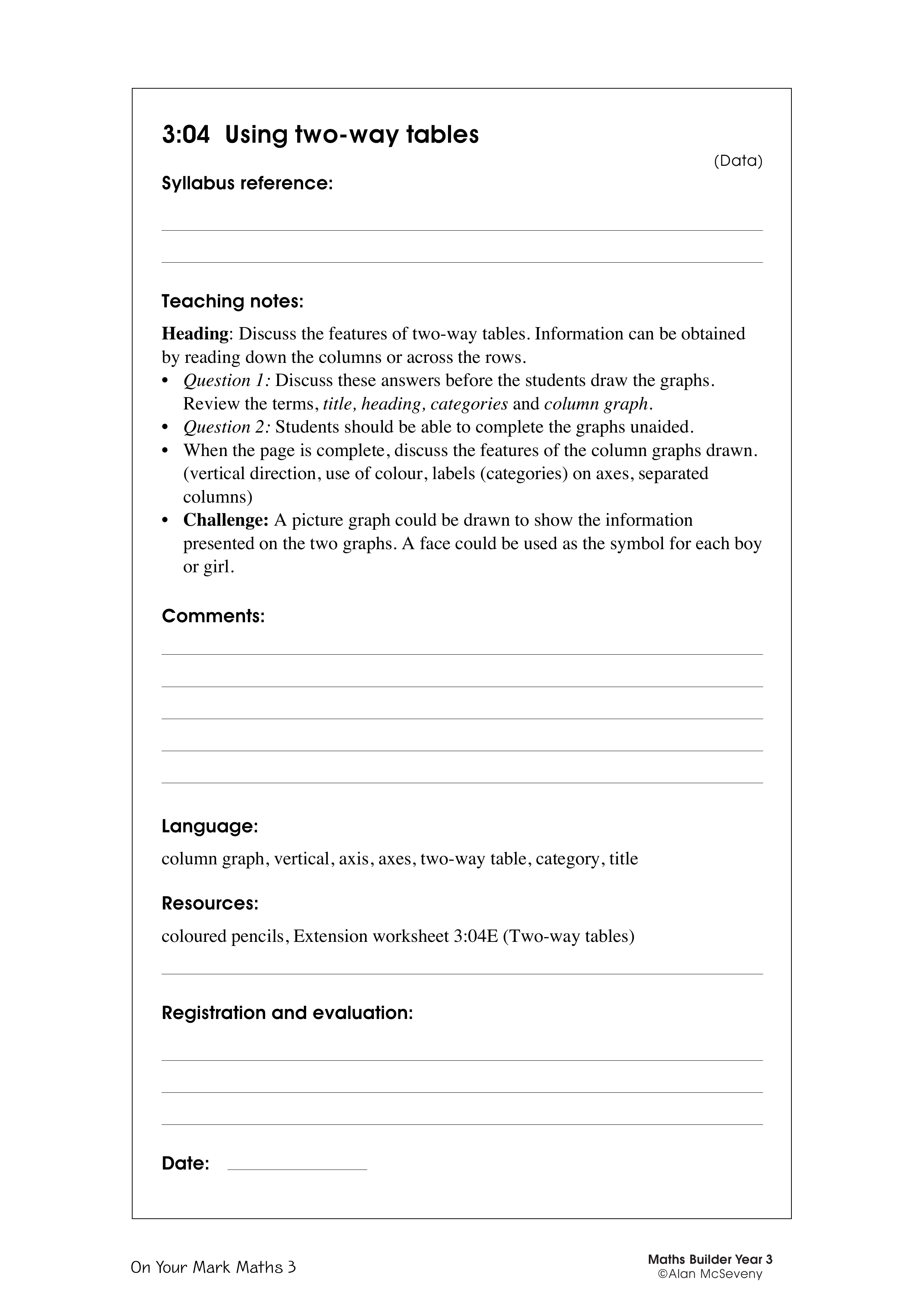 Using two-way tables — worksheet preview