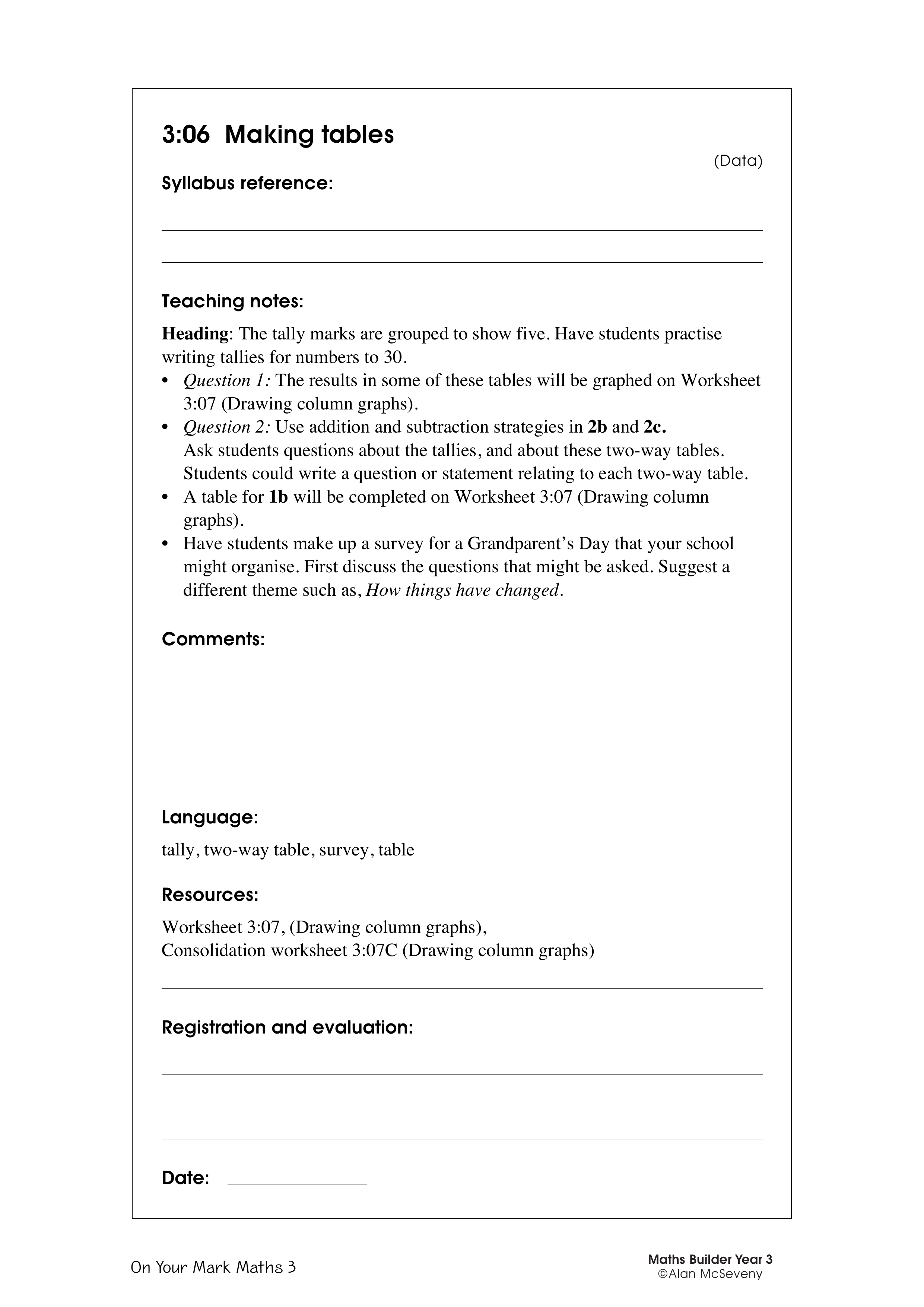 Making tables — worksheet preview