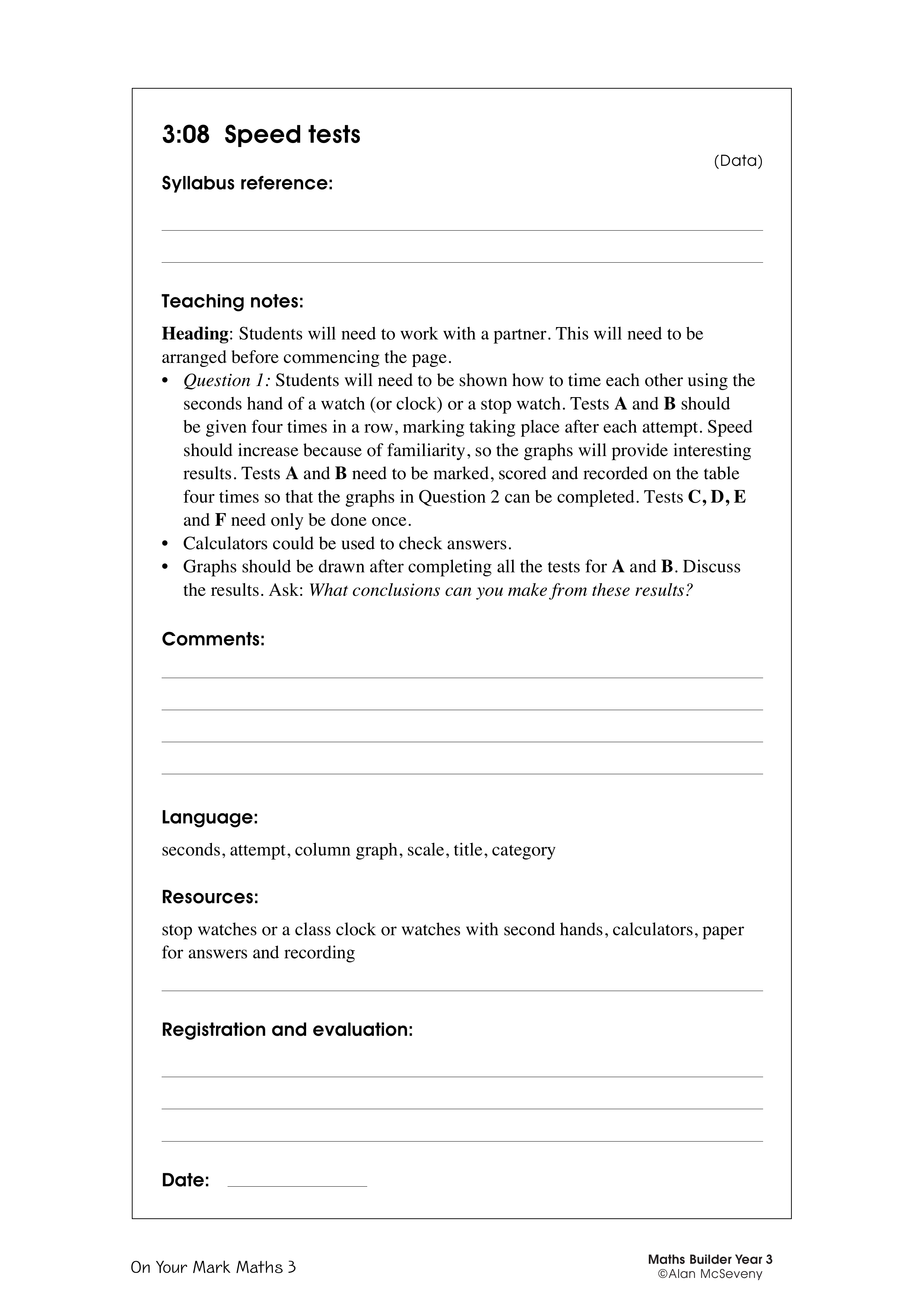 Speed tests — worksheet preview