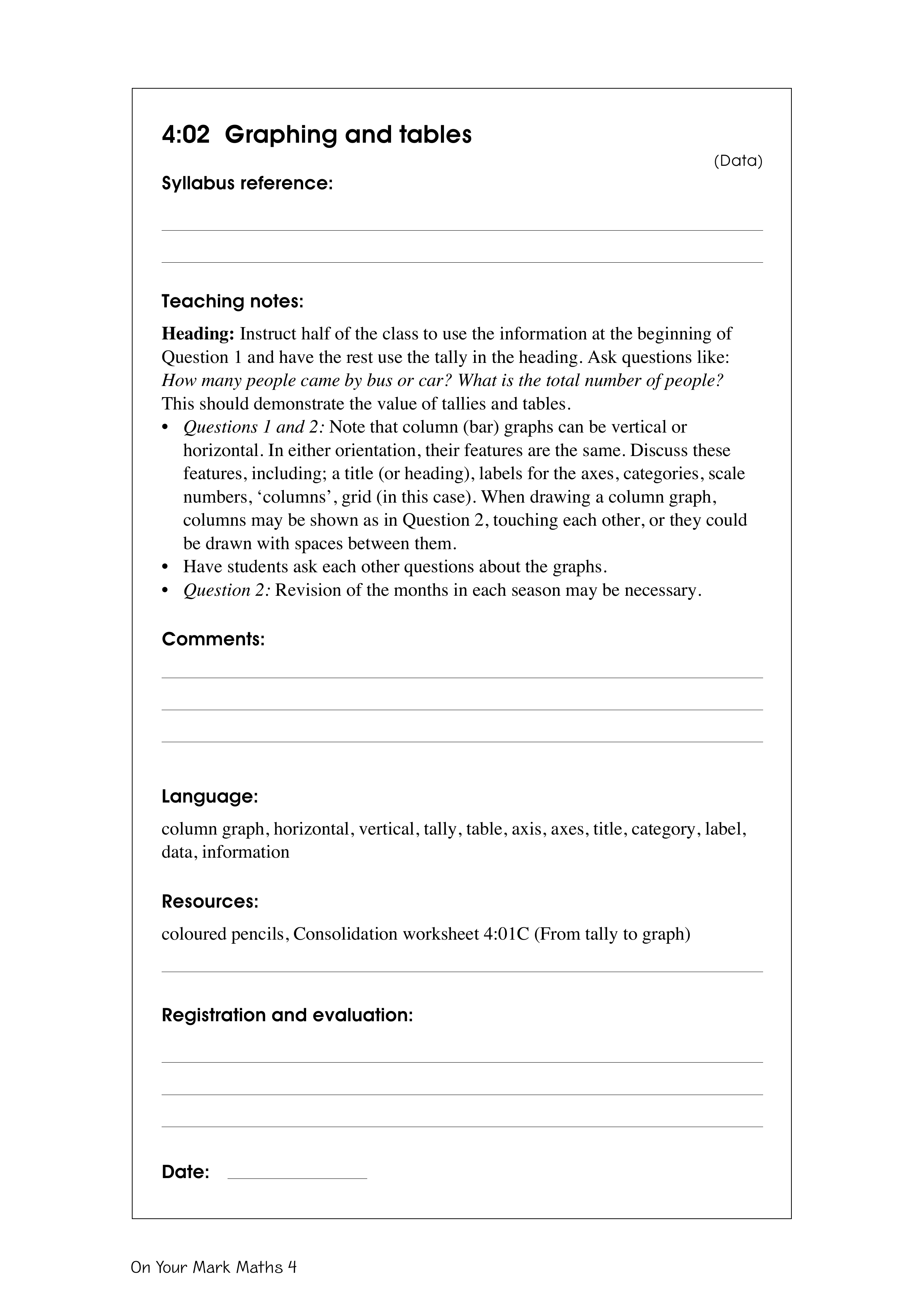 Graphing and tables — worksheet preview