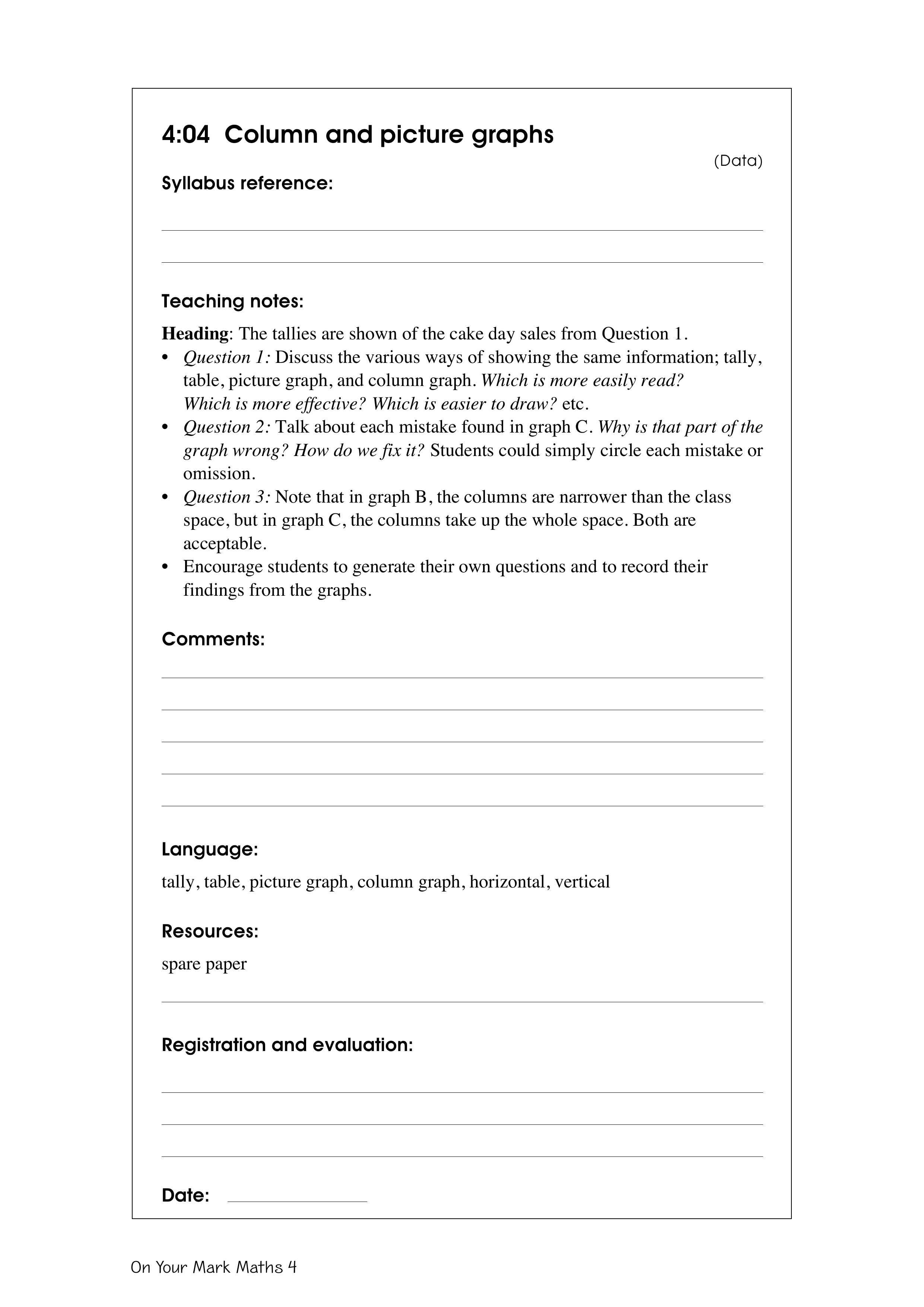 Column and picture graphs — worksheet preview