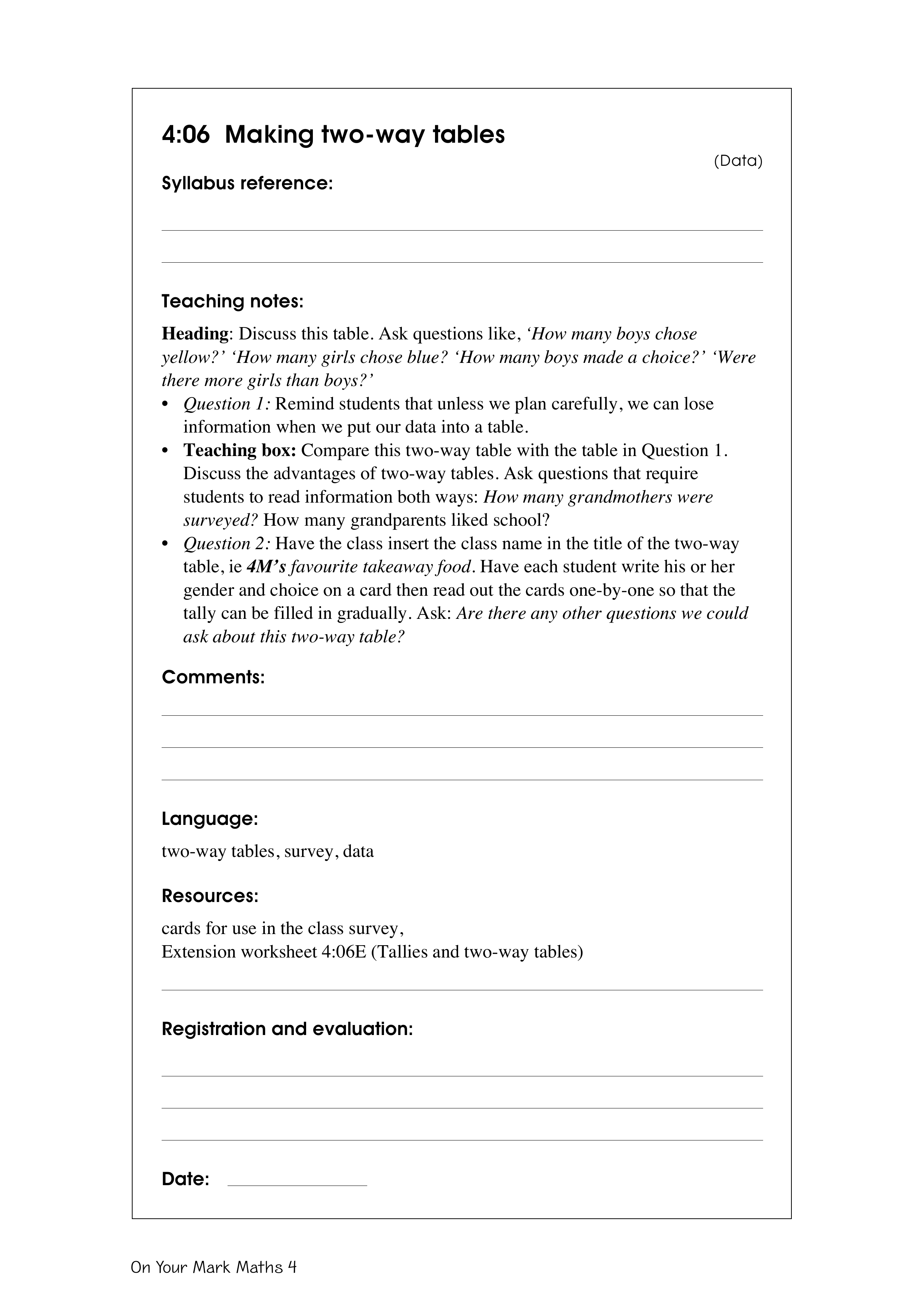 Making two-way tables — worksheet preview