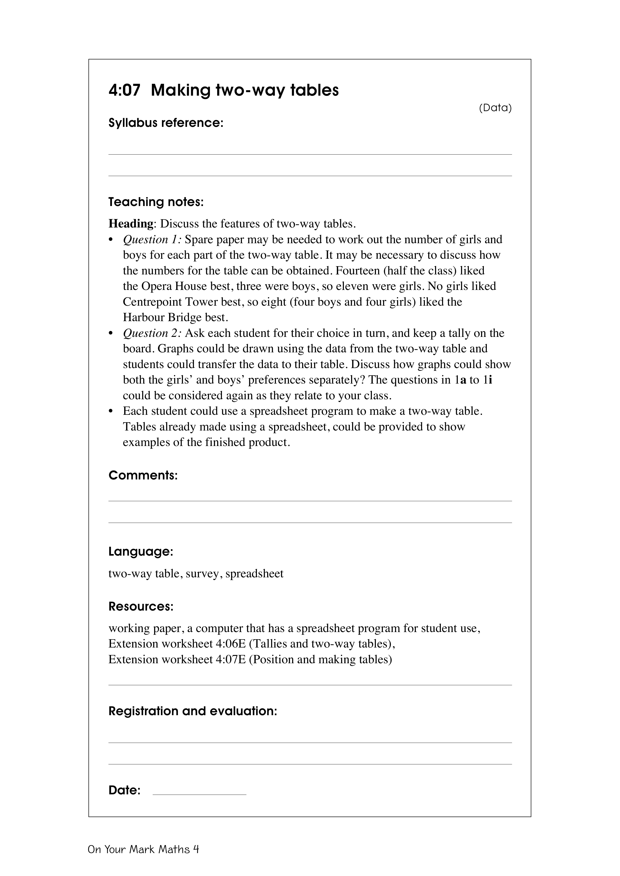 Making two-way tables — worksheet preview