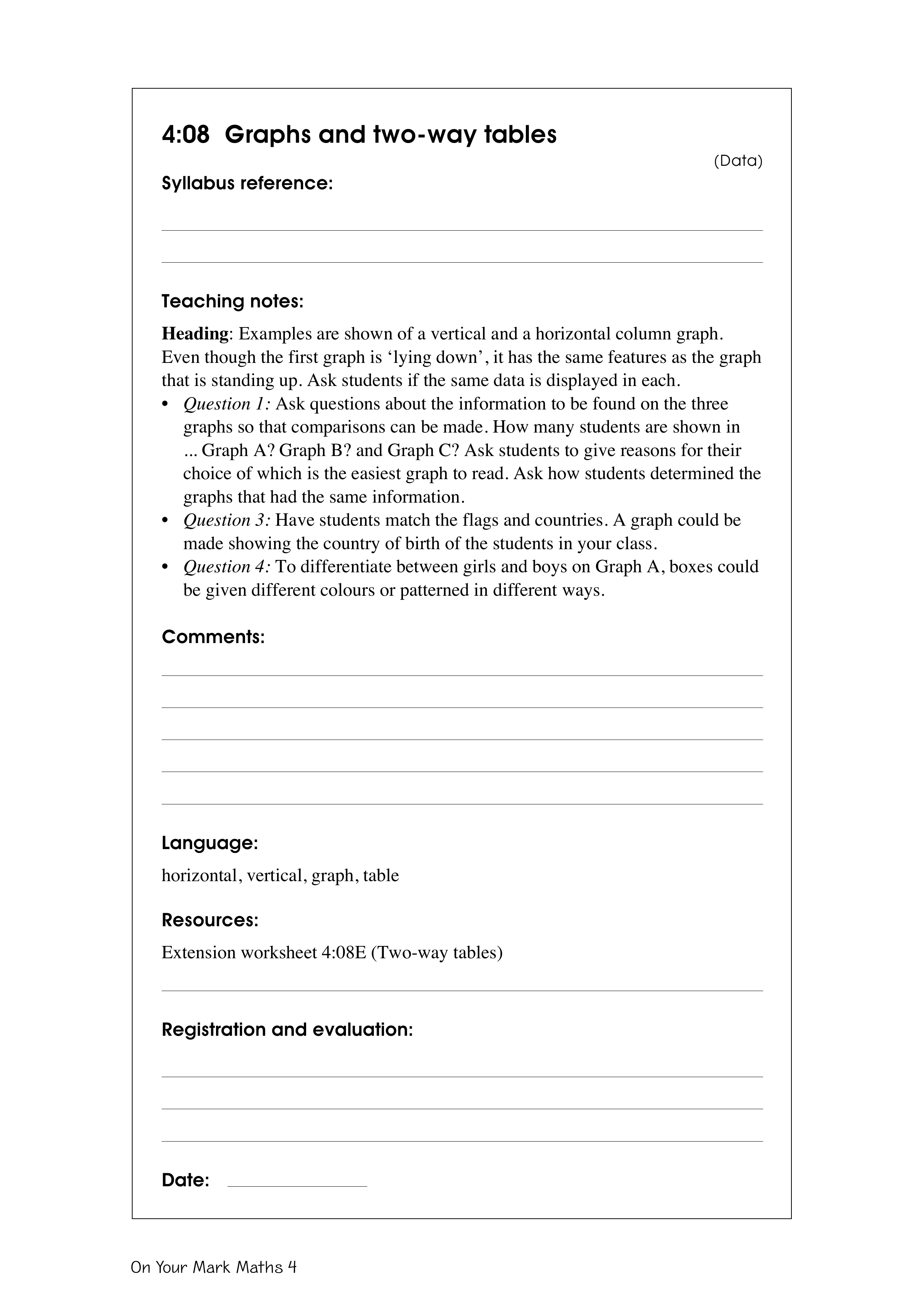 Graphs and two-way tables — worksheet preview