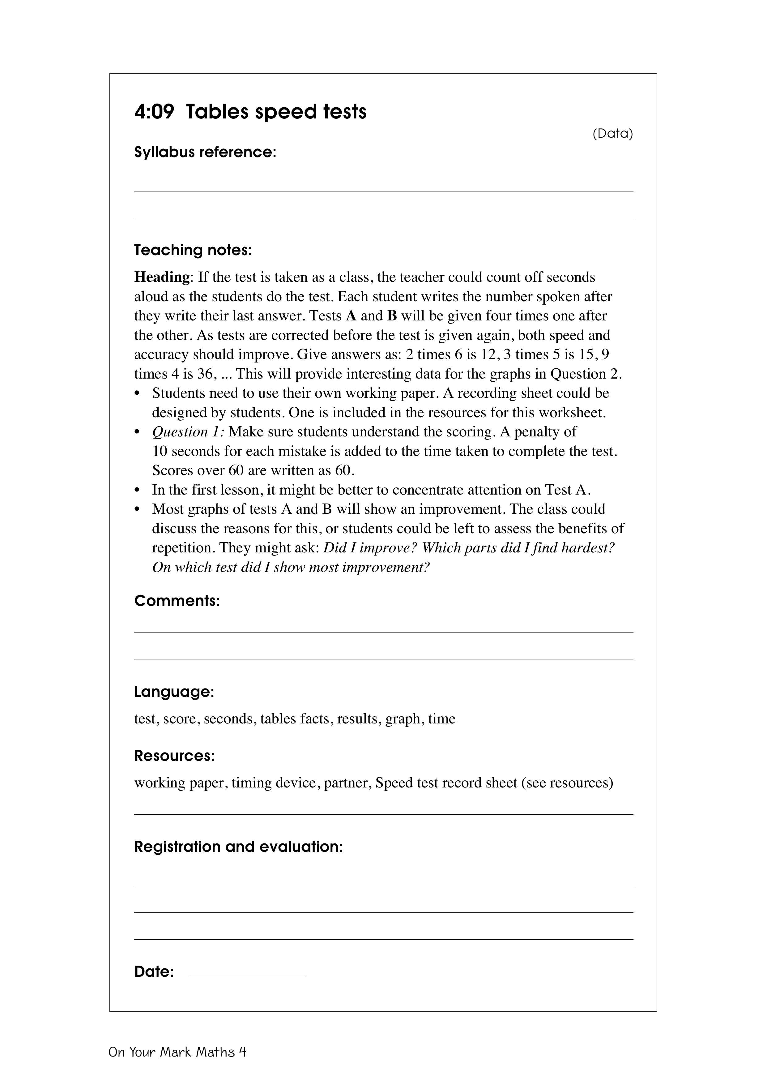 Tables speed tests — worksheet preview