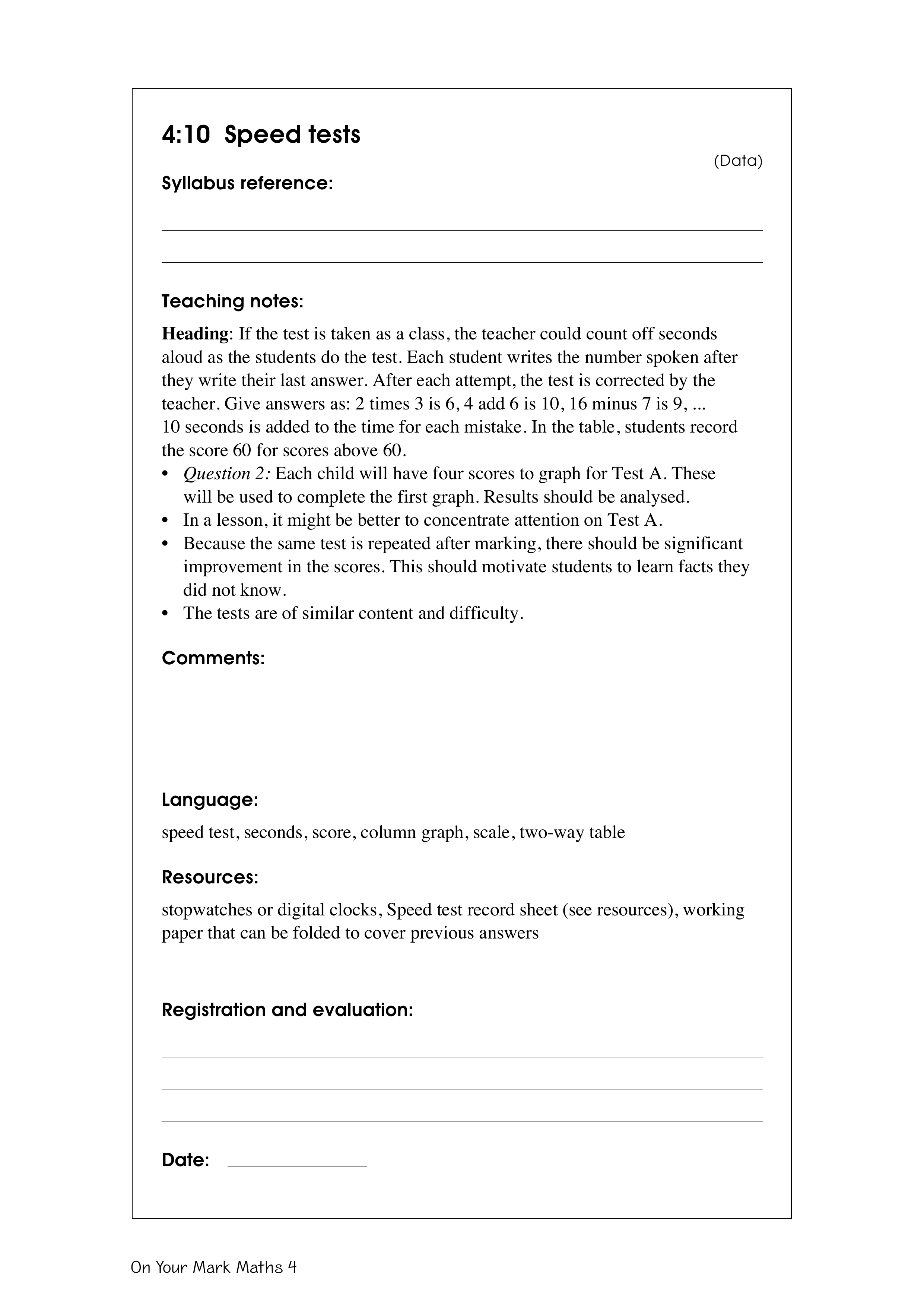 Speed tests — worksheet preview