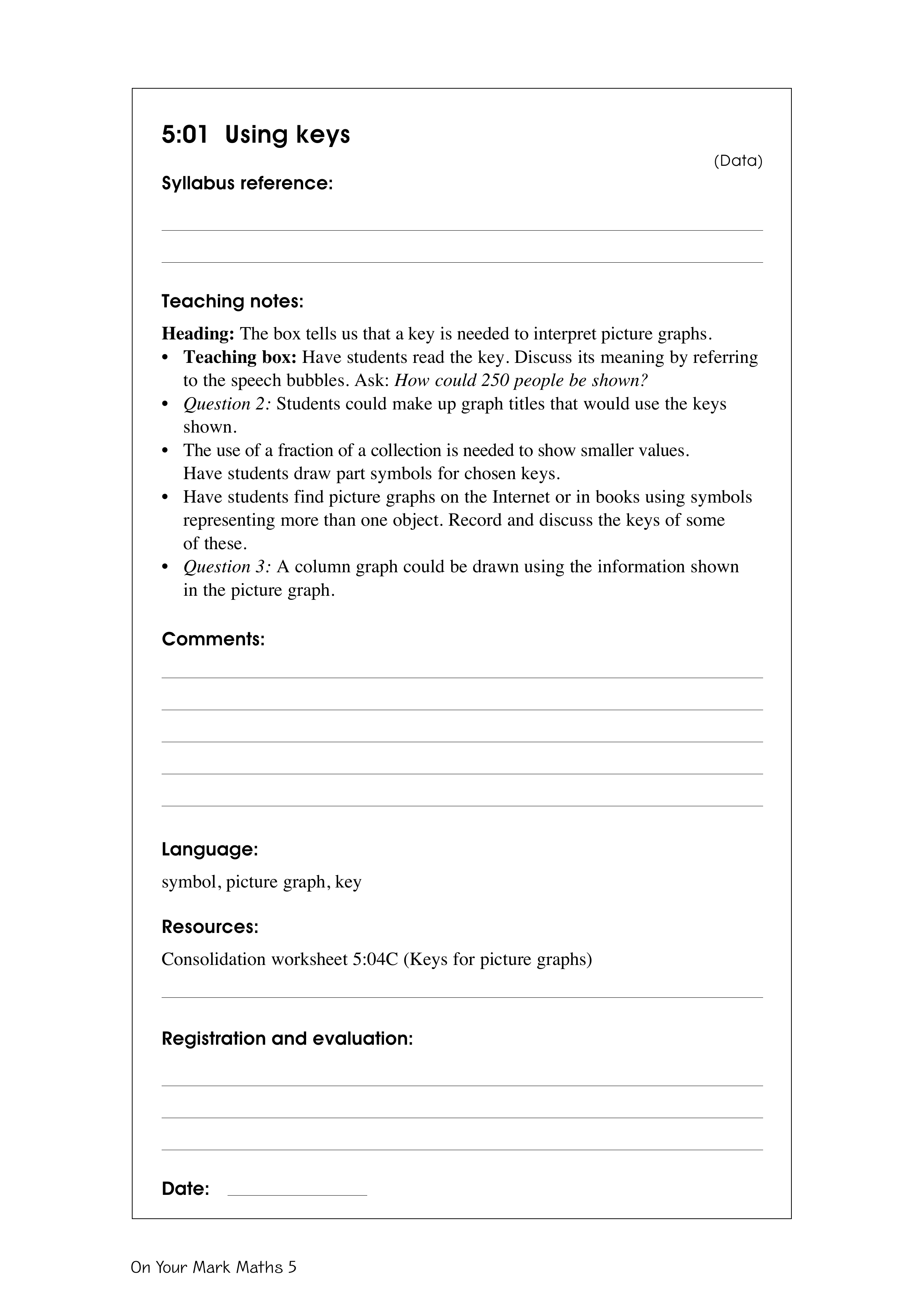 Using keys — worksheet preview