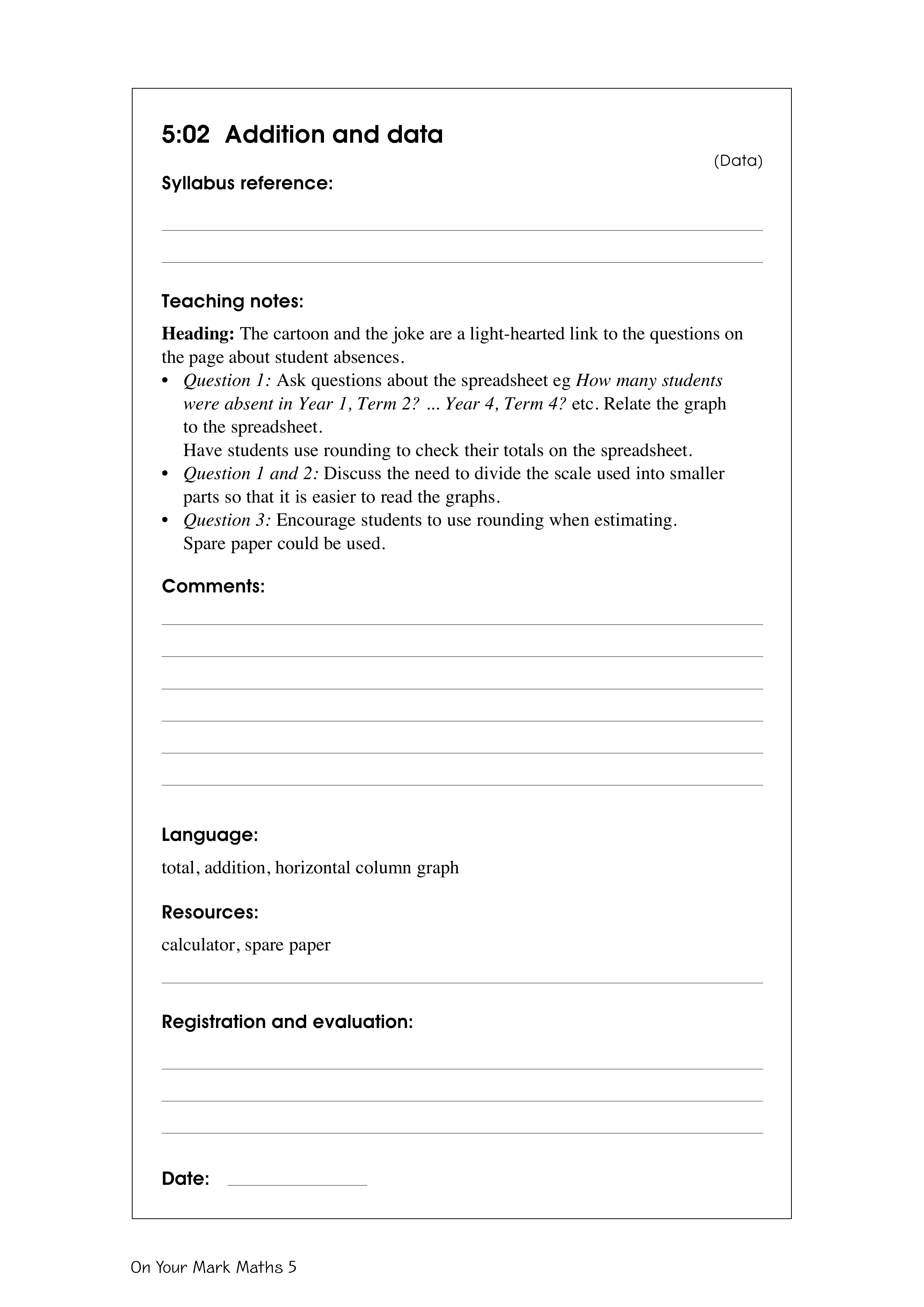 Addition and data — worksheet preview