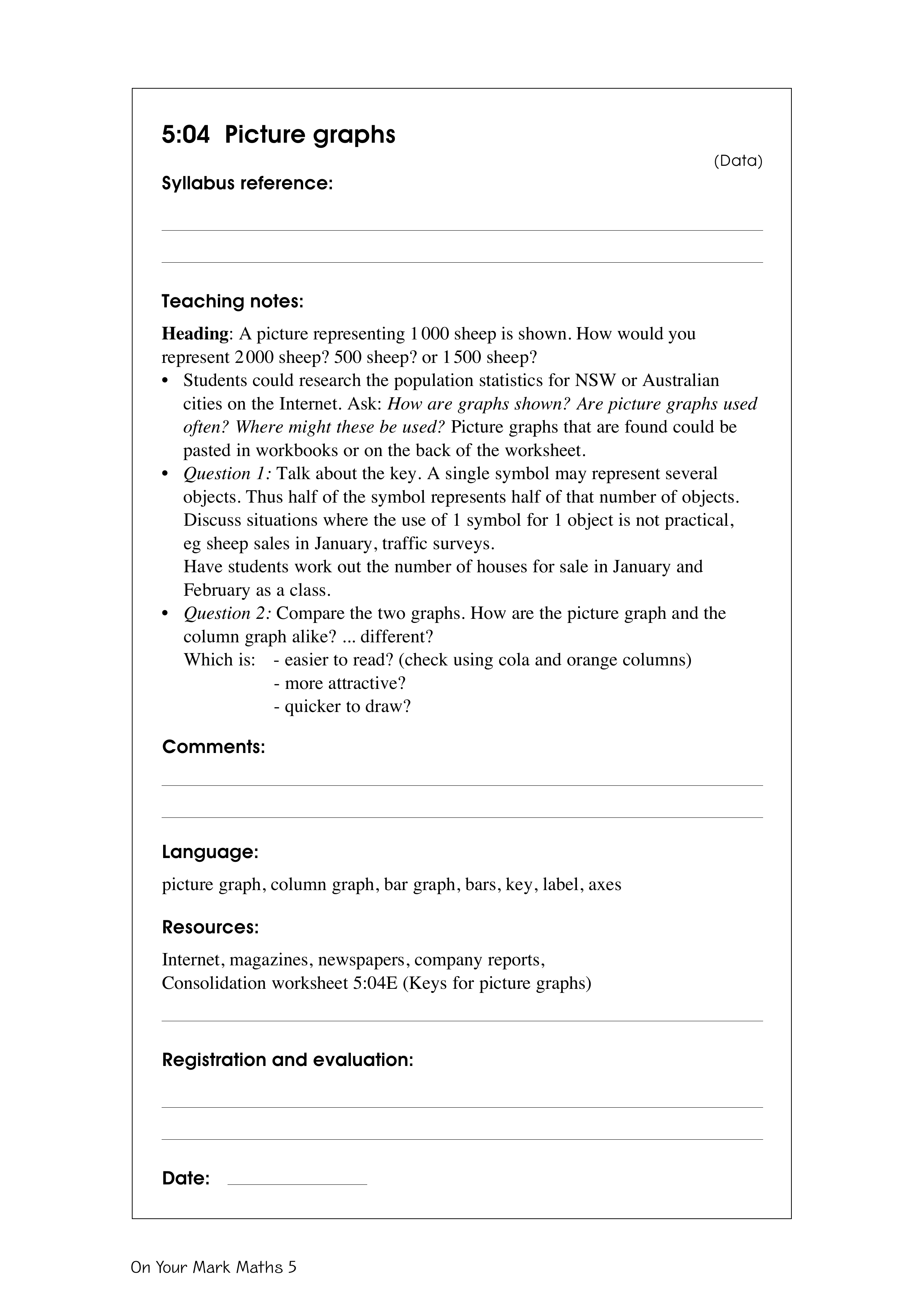 Picture graphs — worksheet preview