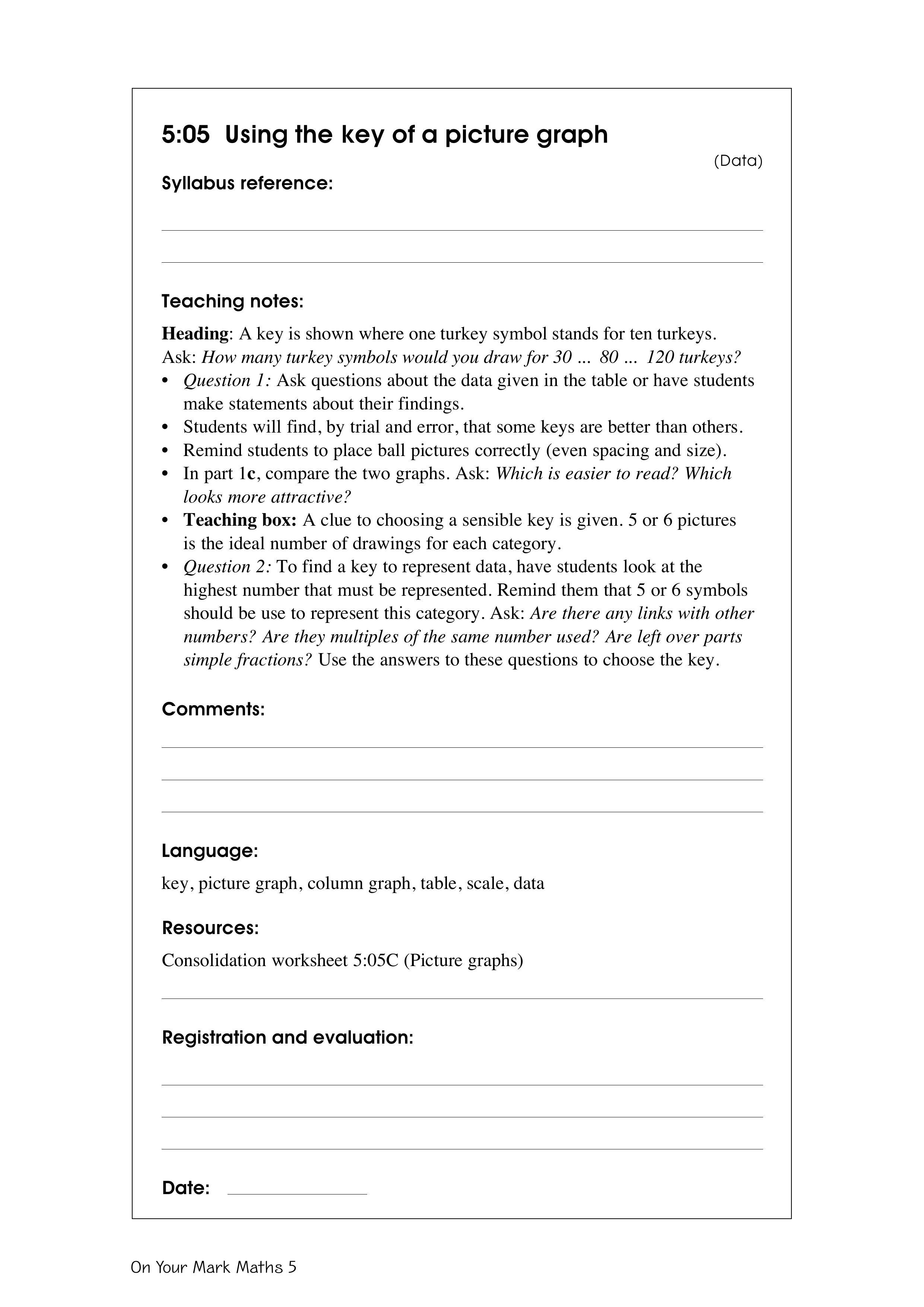Using the key of a picture graph — worksheet preview
