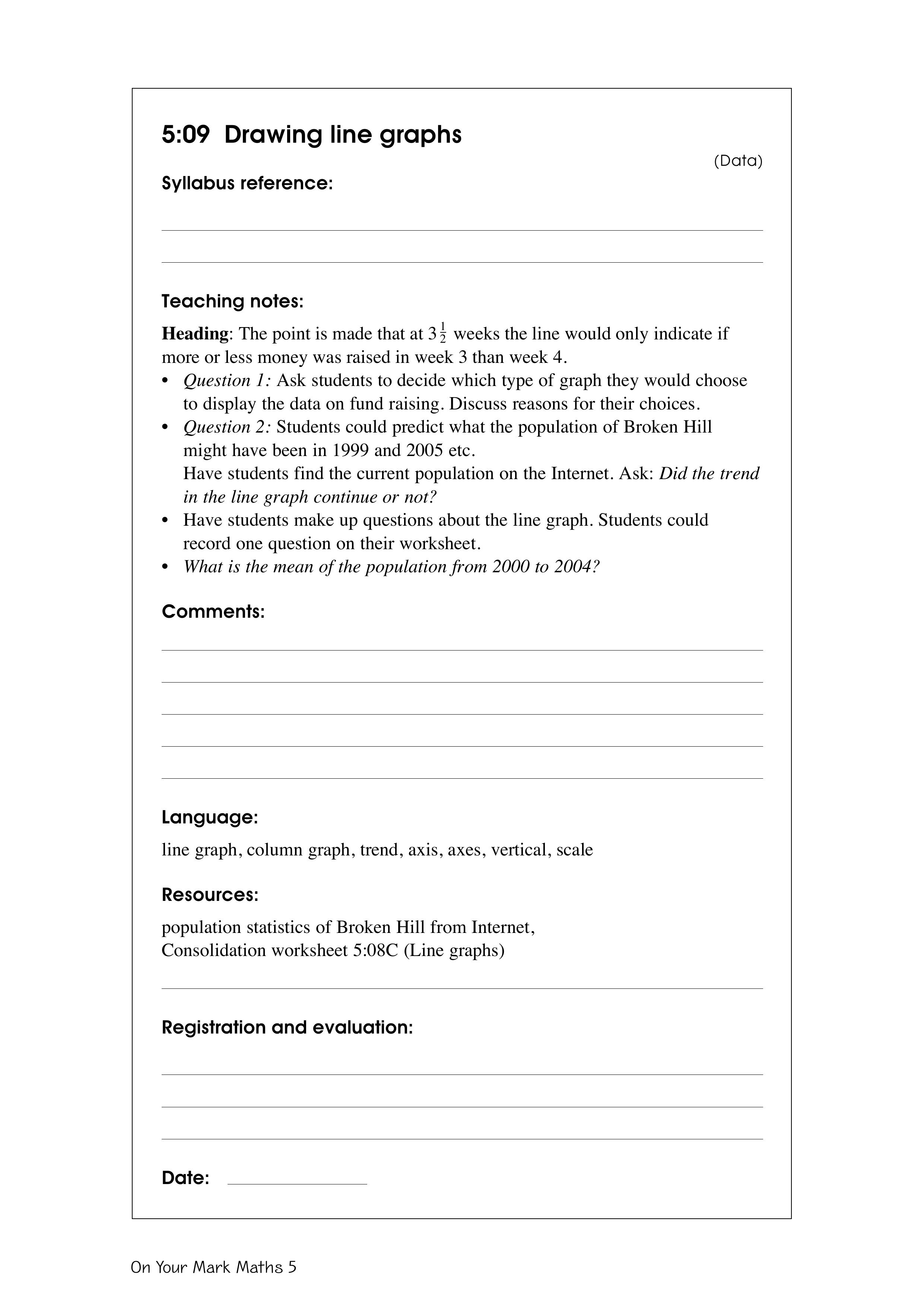 Drawing line graphs — worksheet preview