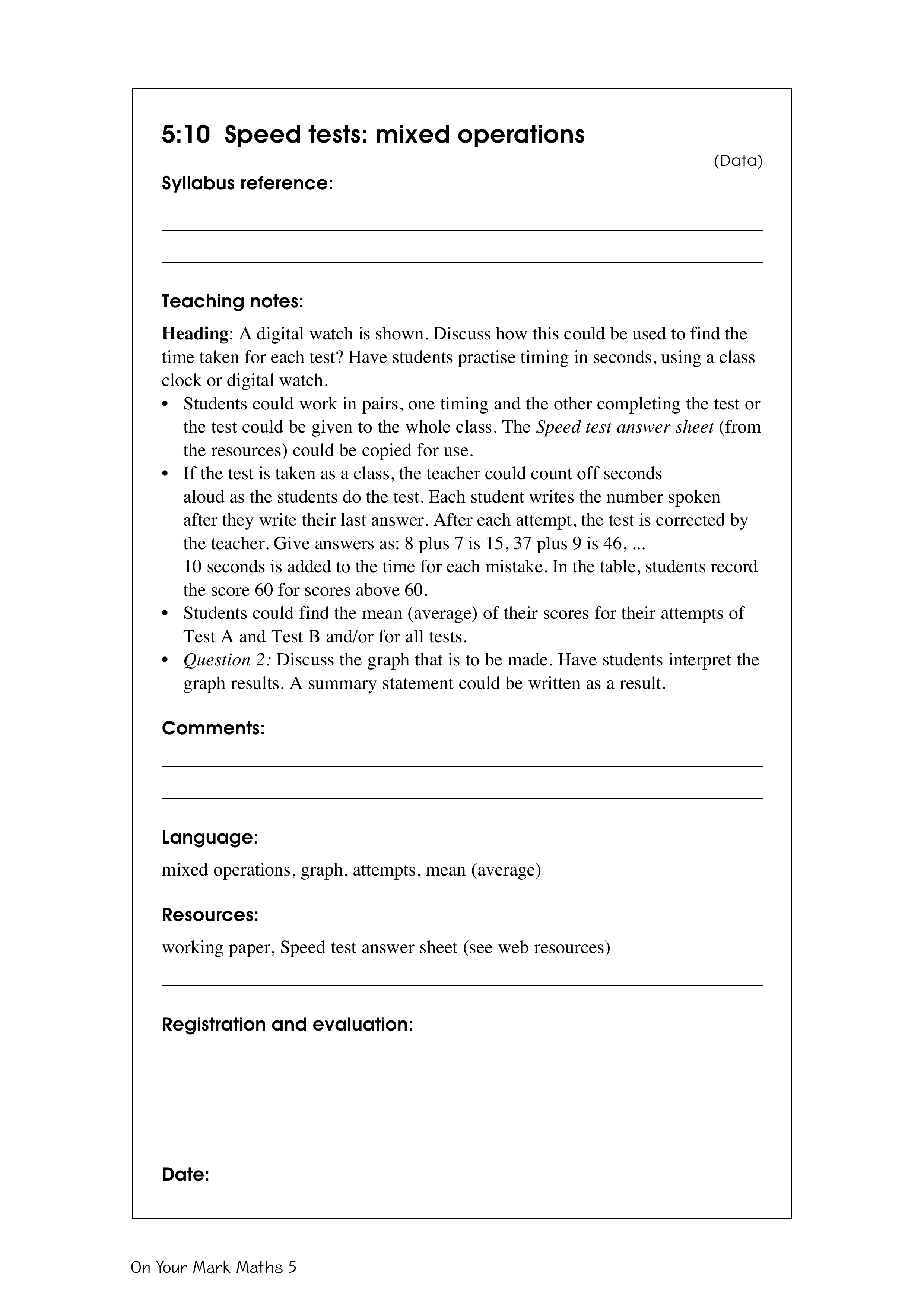 Speed tests: mixed operations — worksheet preview