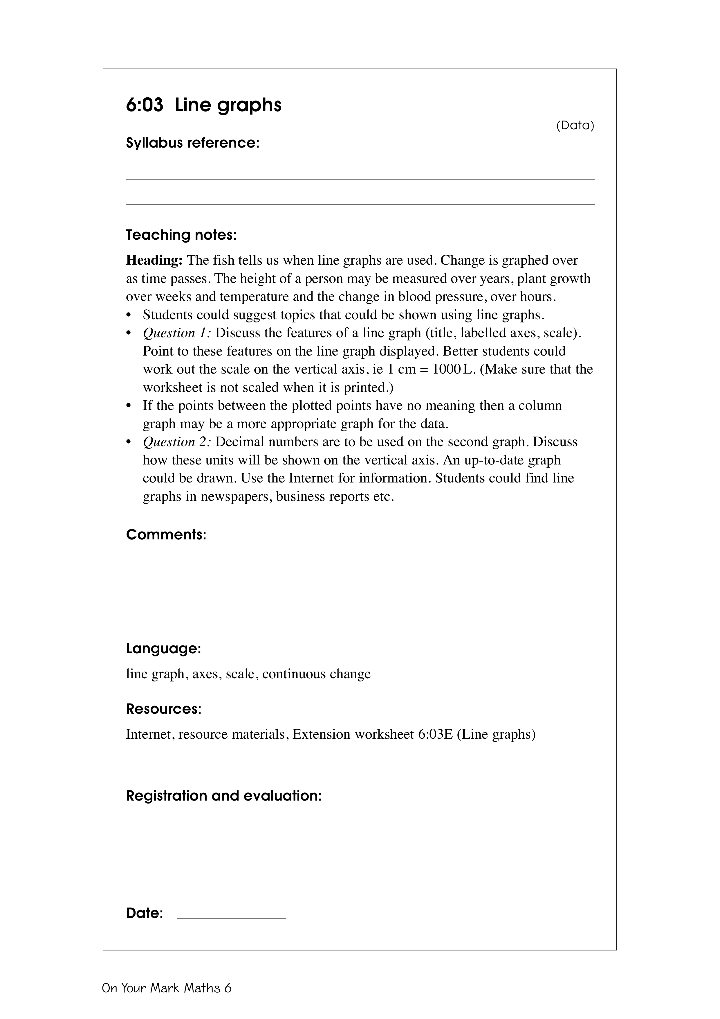 Line graphs — worksheet preview