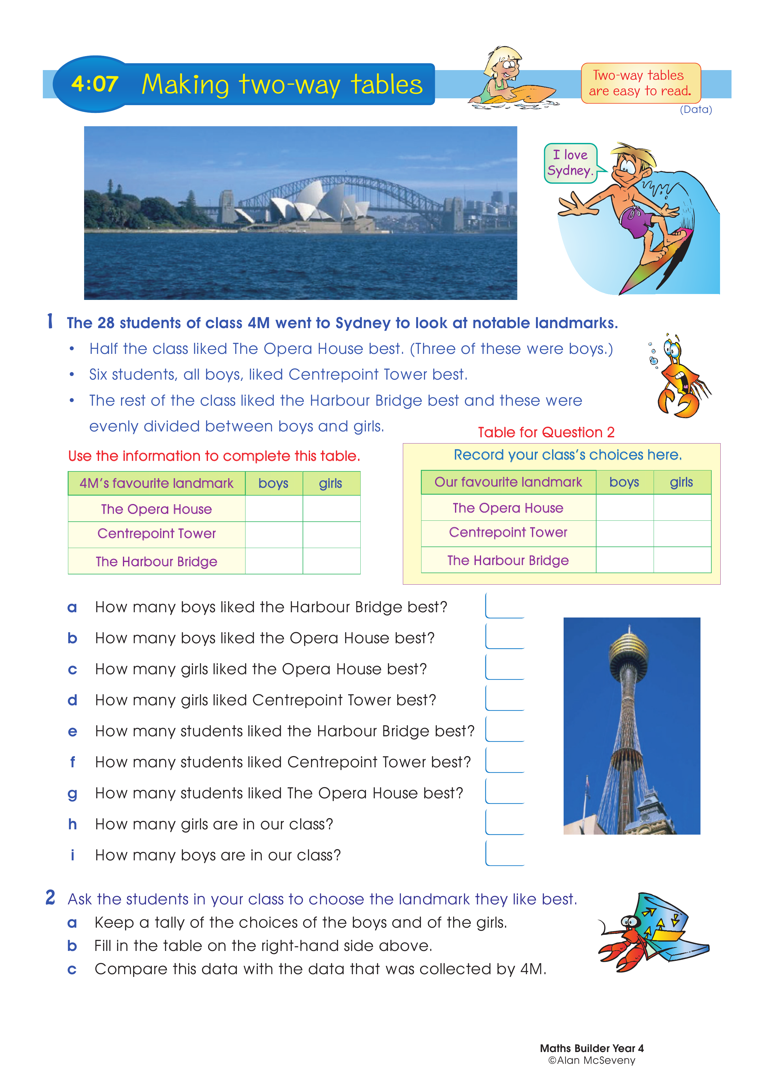 Making two-way tables — worksheet preview