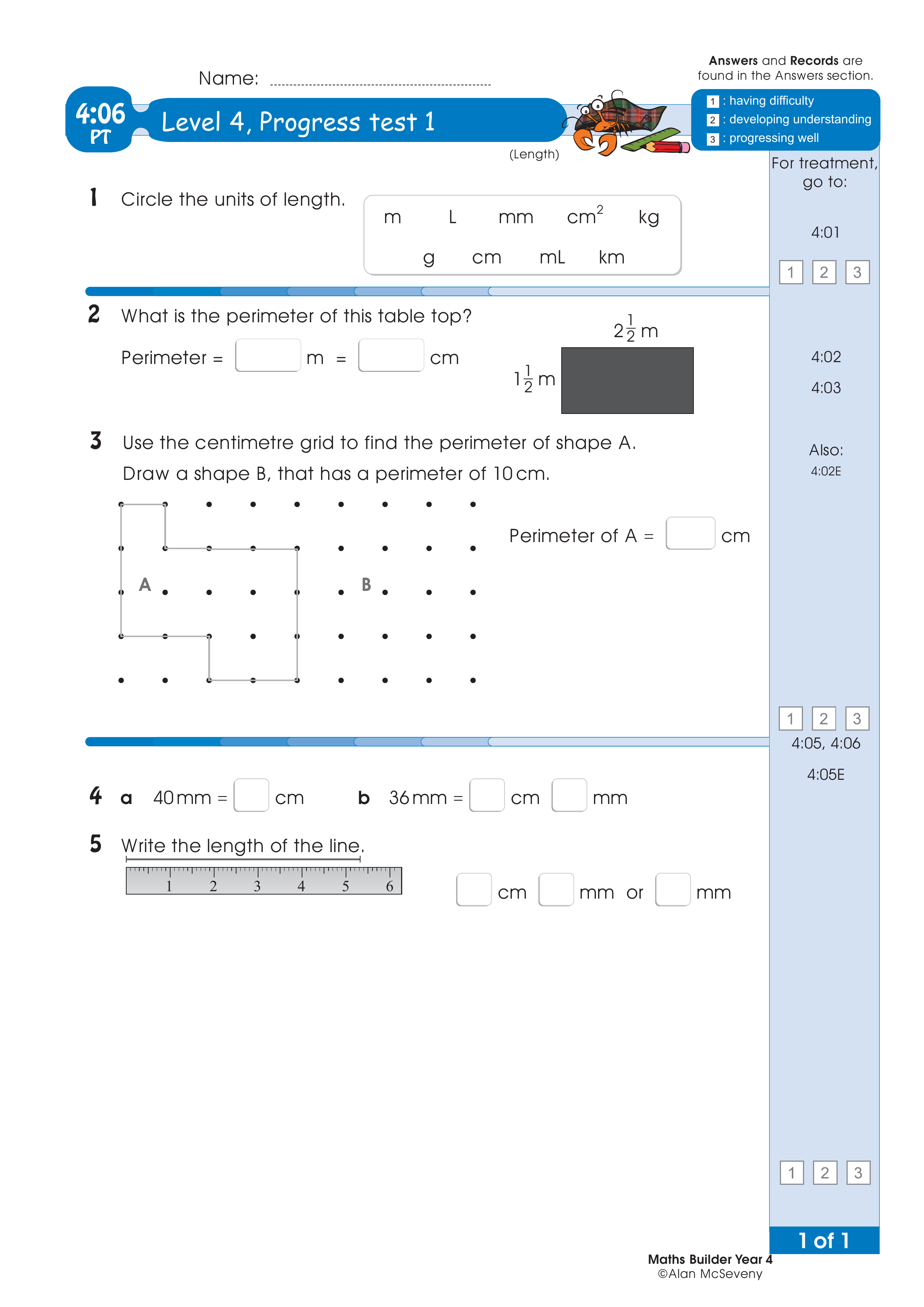 Progress test — worksheet preview