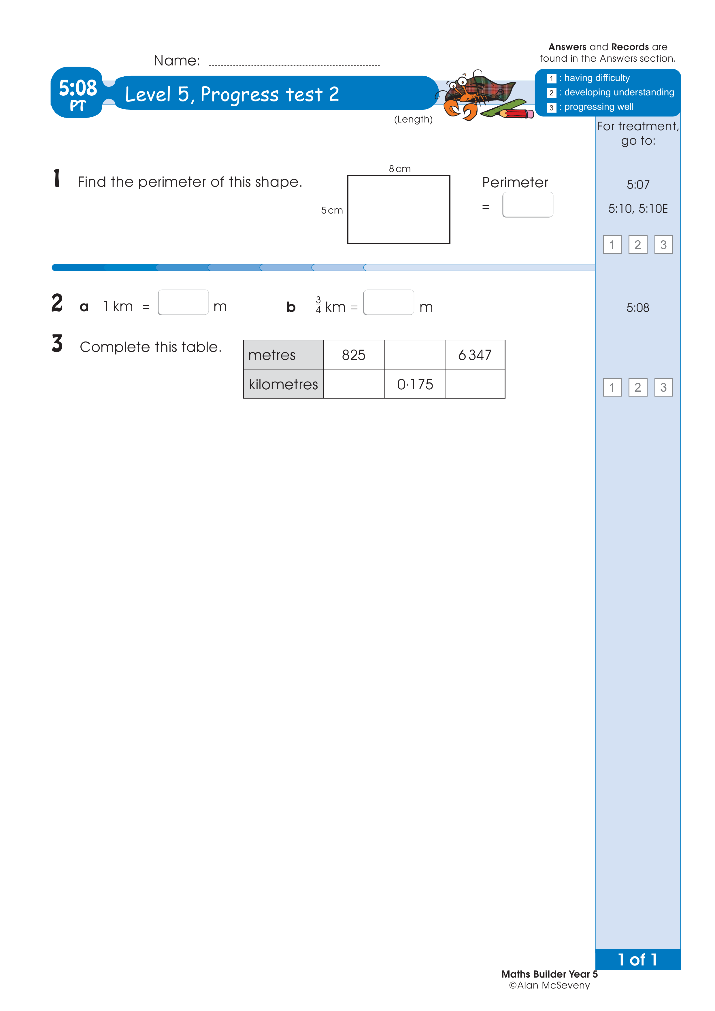 Progress test — worksheet preview