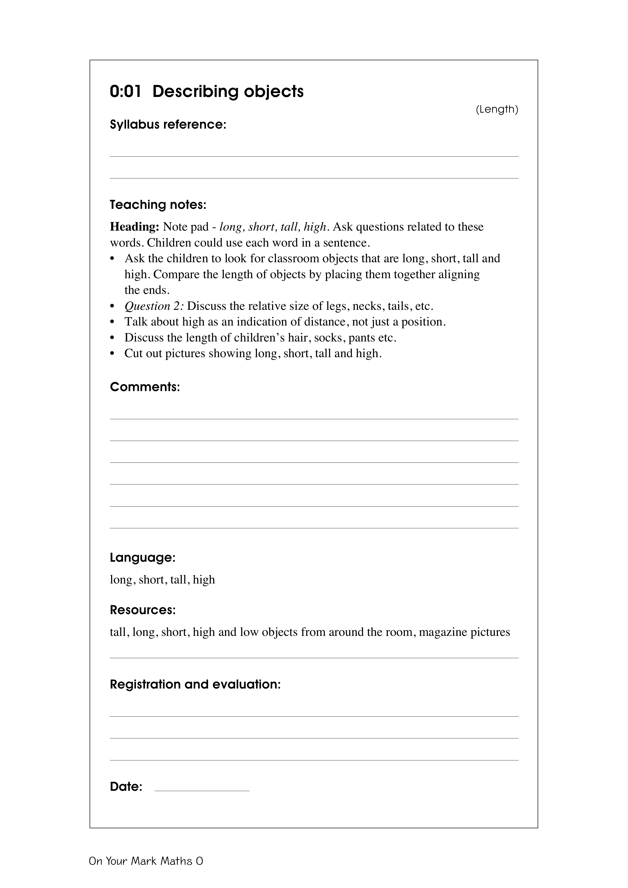Describing objects — worksheet preview